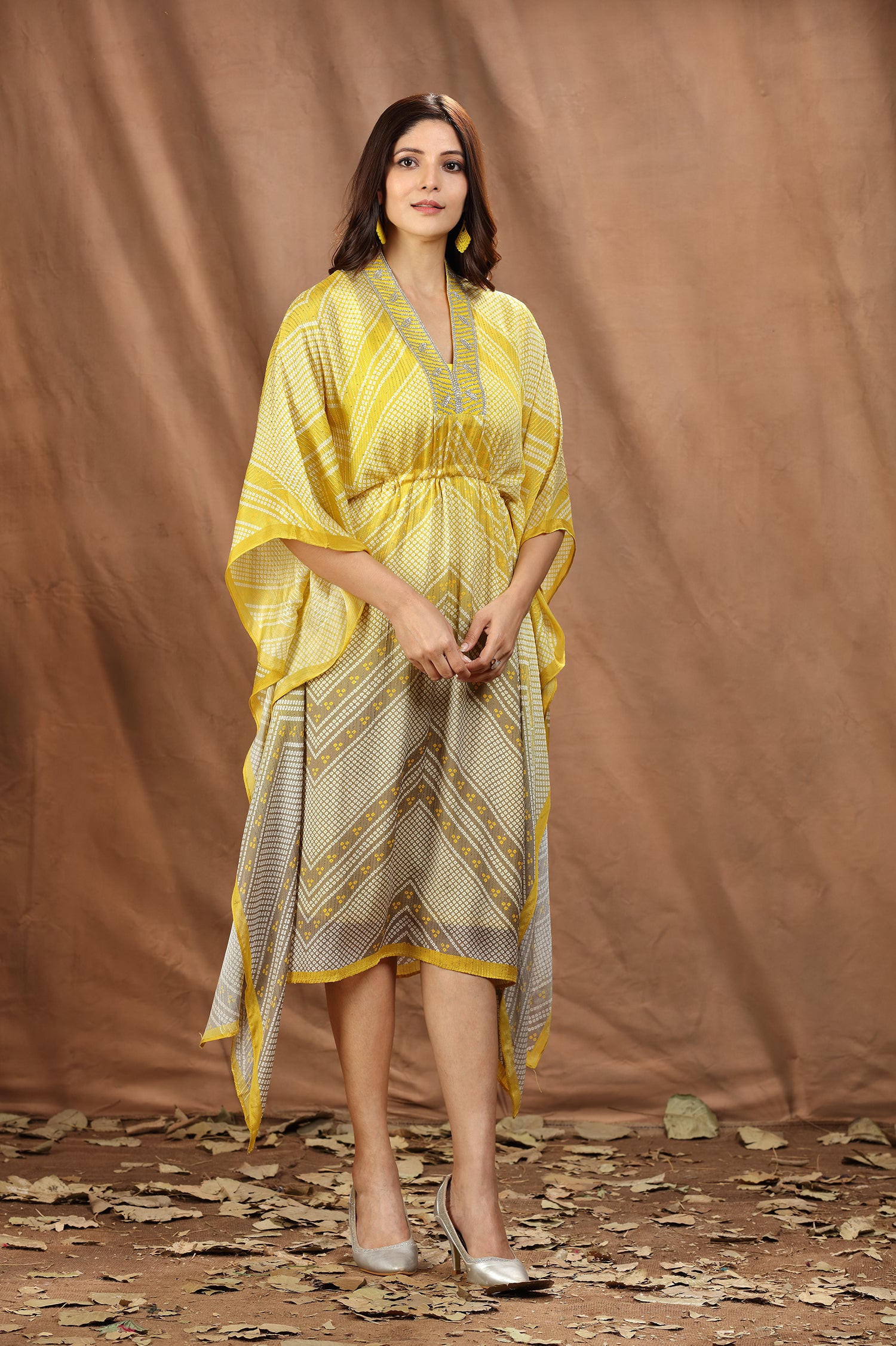 Golden Glow Viscose Chinnon Long Kaftan