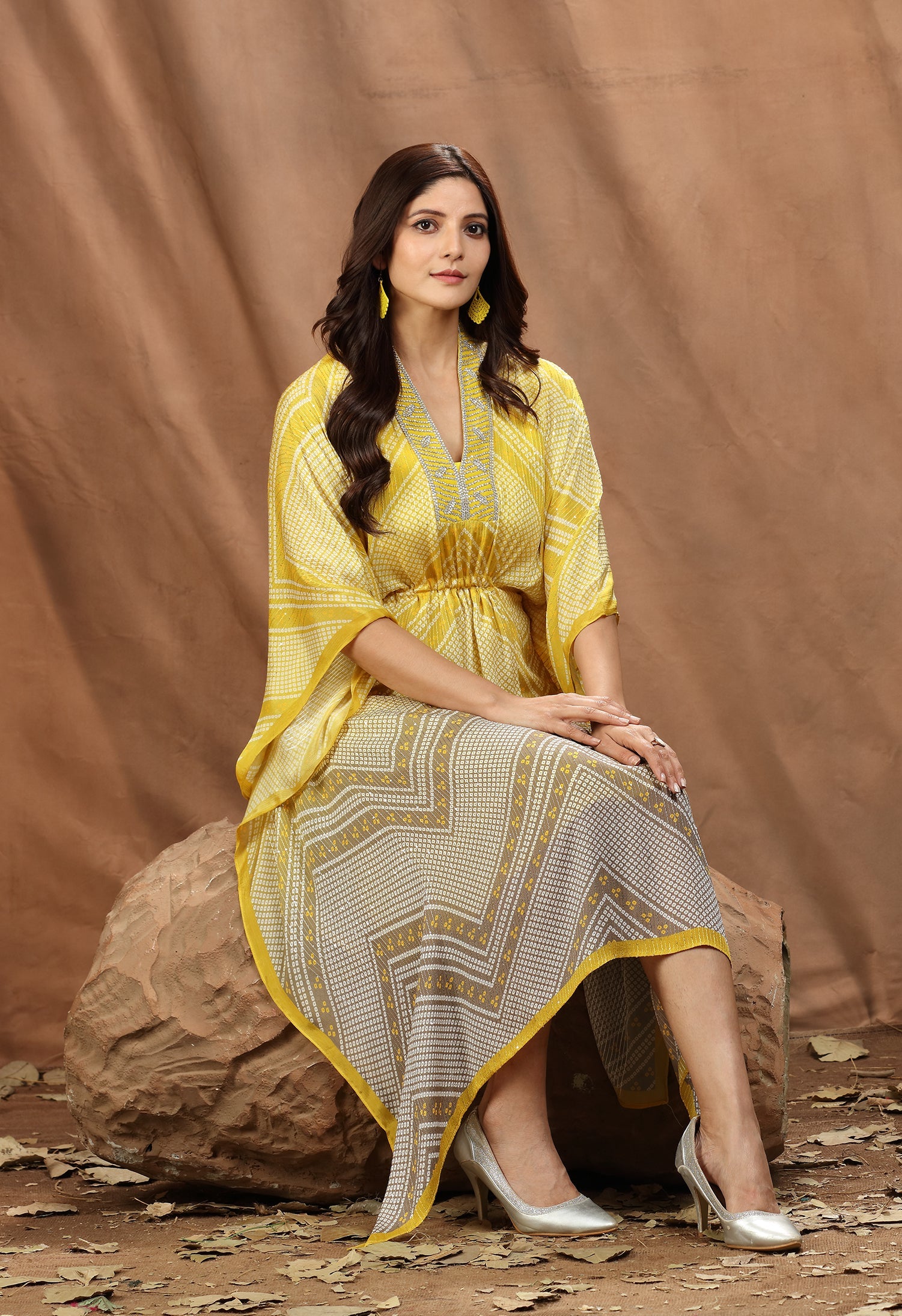 Golden Glow Viscose Chinnon Long Kaftan