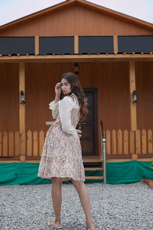 Cotton Front Bow Floral Printed Tunic