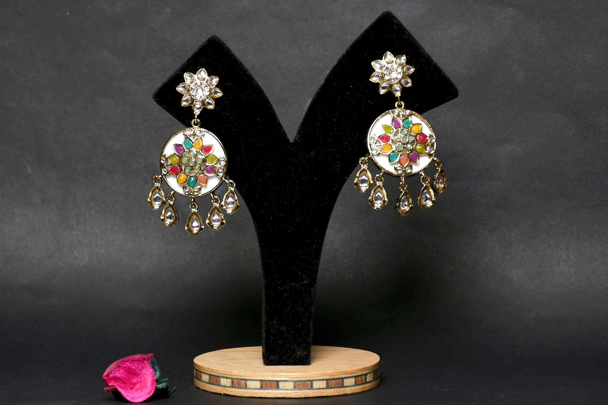 White Kundan Polki & Stone Dangler Earring - Freyaa