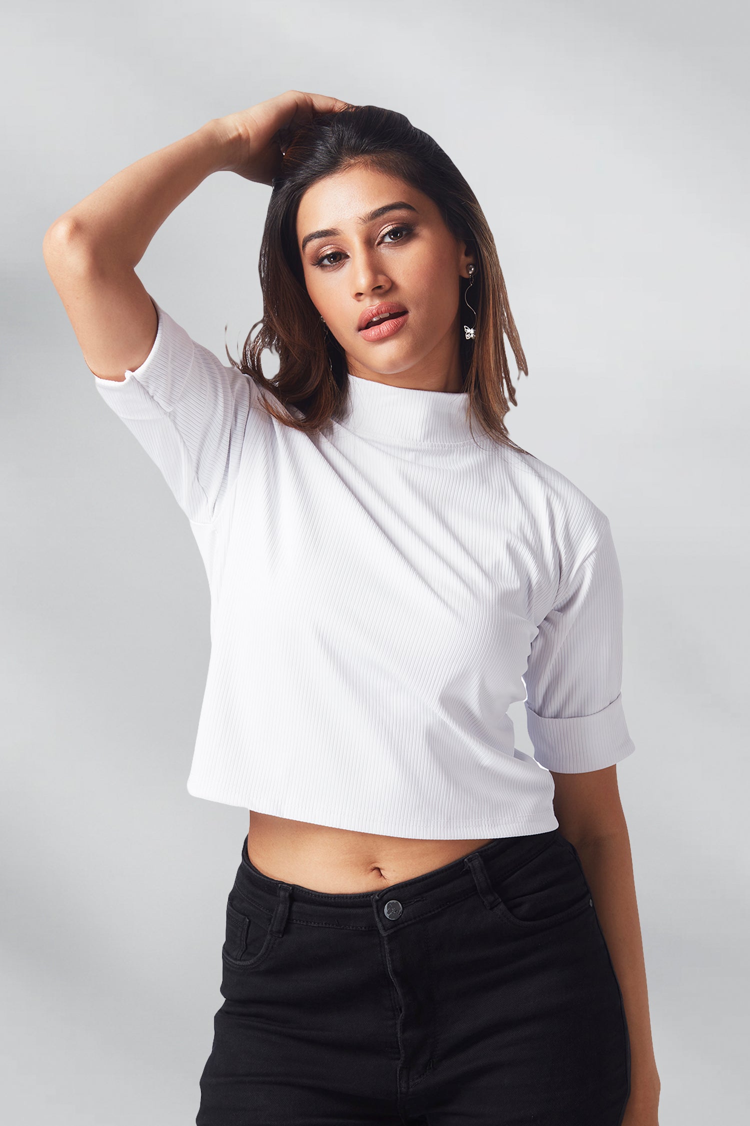 Casual Polo Neck Crop T-shirts - White