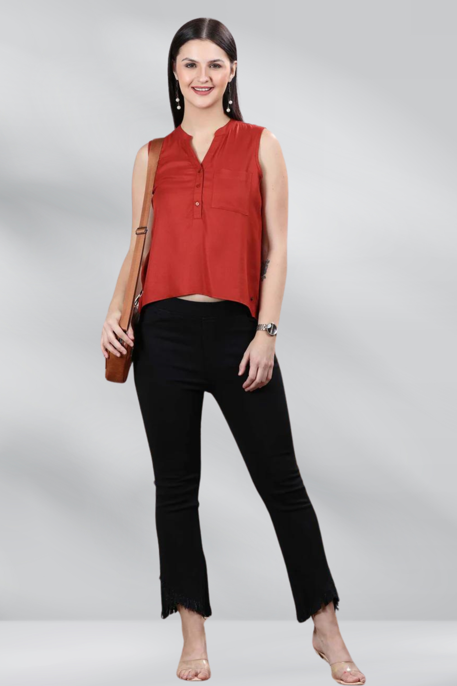 Rust High Low Hem Solid Sleeveless Top - Freyaa