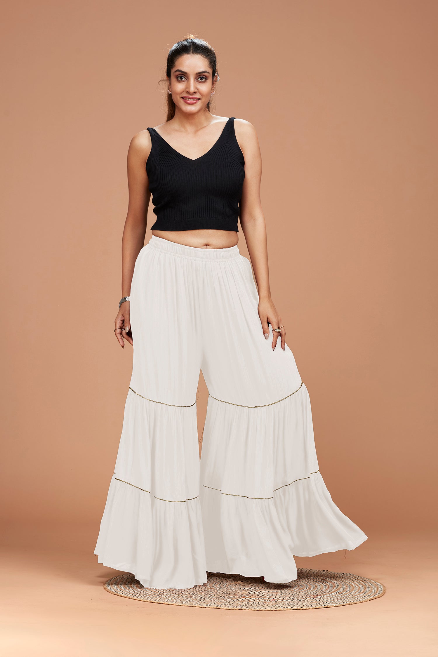 Tiered Sharara Pant - White