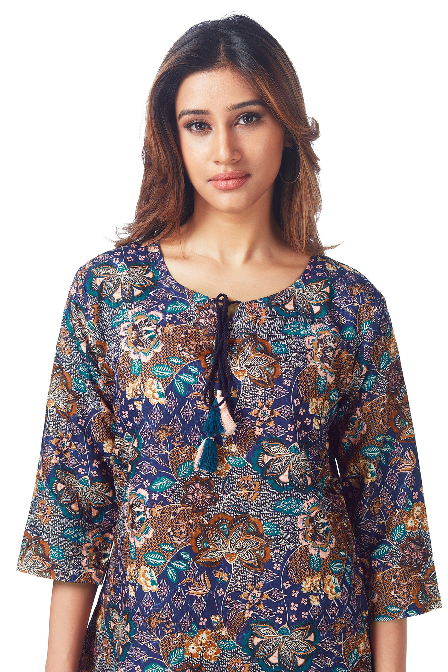 Causal Blue  Color Floral Printed Top