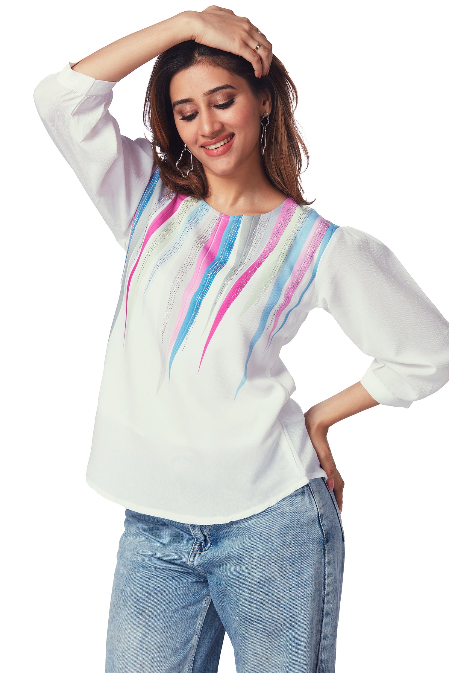 Multi Color Stripes on Georgette  Top with shimmer work