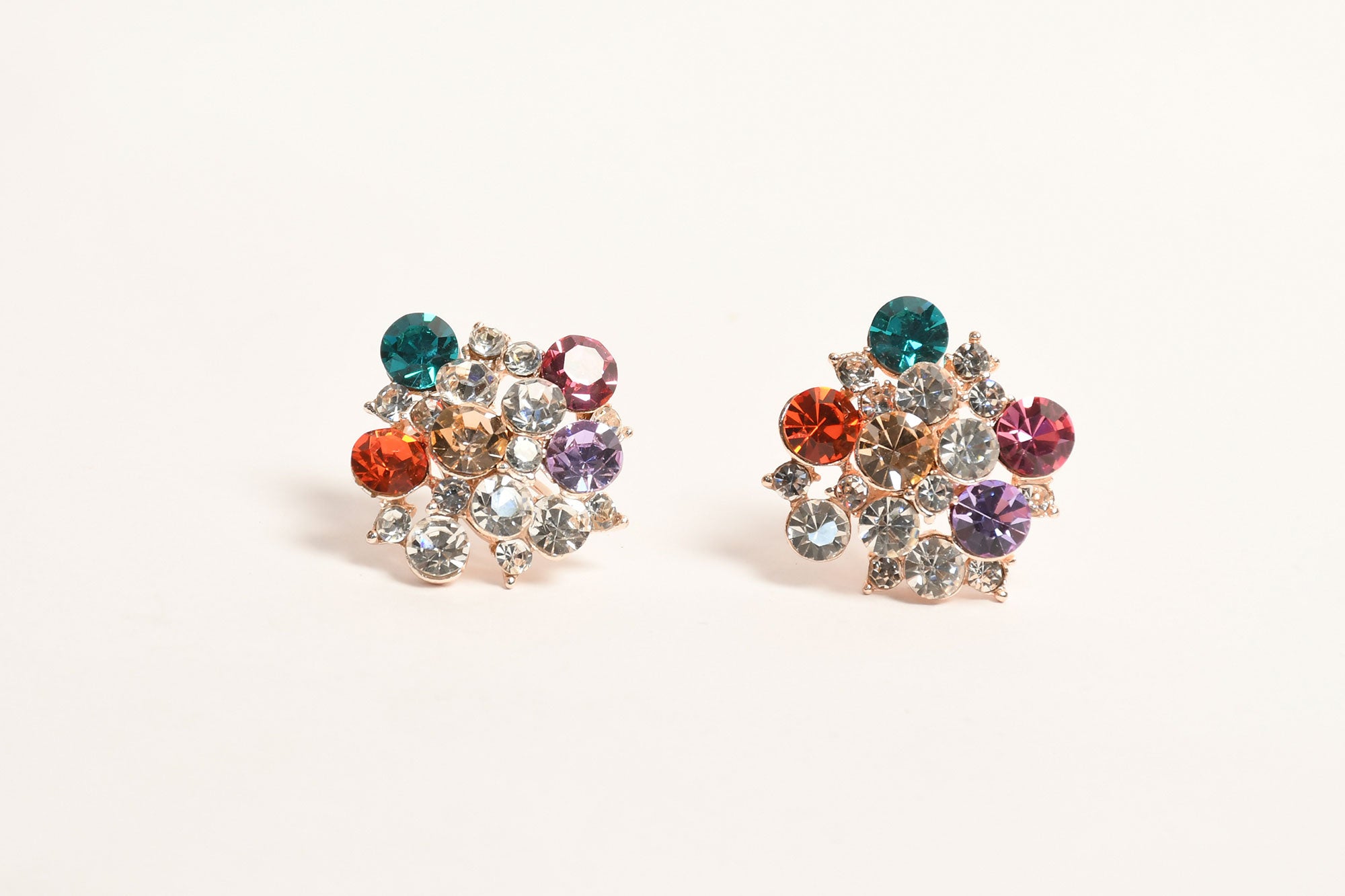 Multicolour Stone & Glittering Crystal Studs Earring 1 - Freyaa