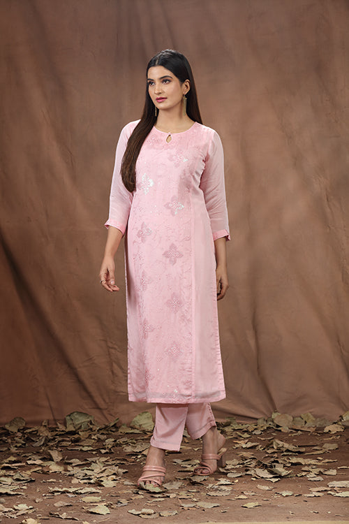 Viscose Chinon Long Kurti With Sequence Work - Freyaa