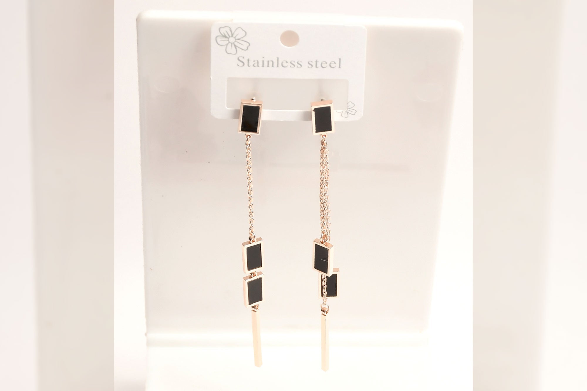 Black Rose Gold Long Earrings With Different Shapes - Freyaa