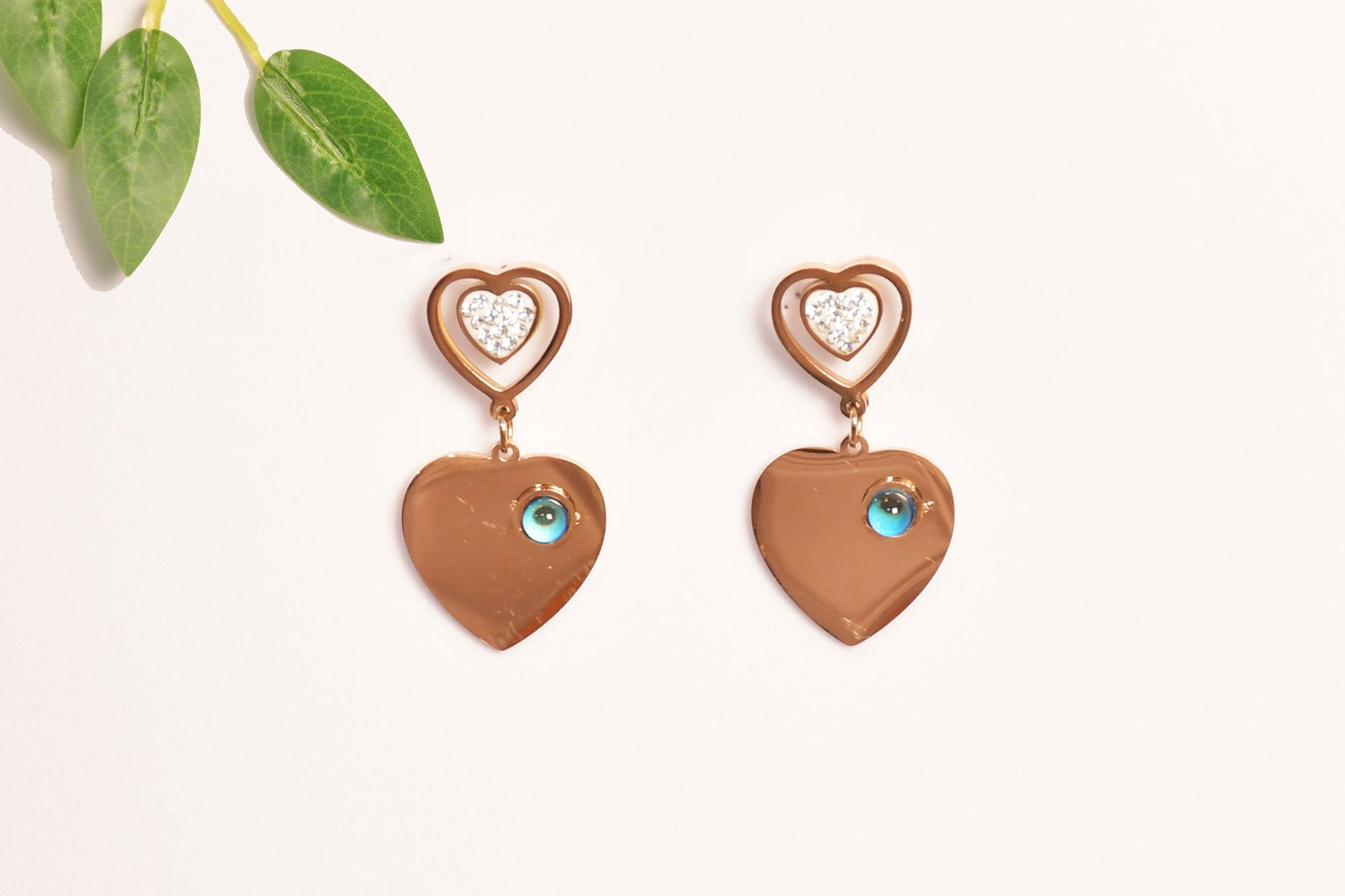 Evil Eye Rose Gold Love Heart Drop Earring - Freyaa