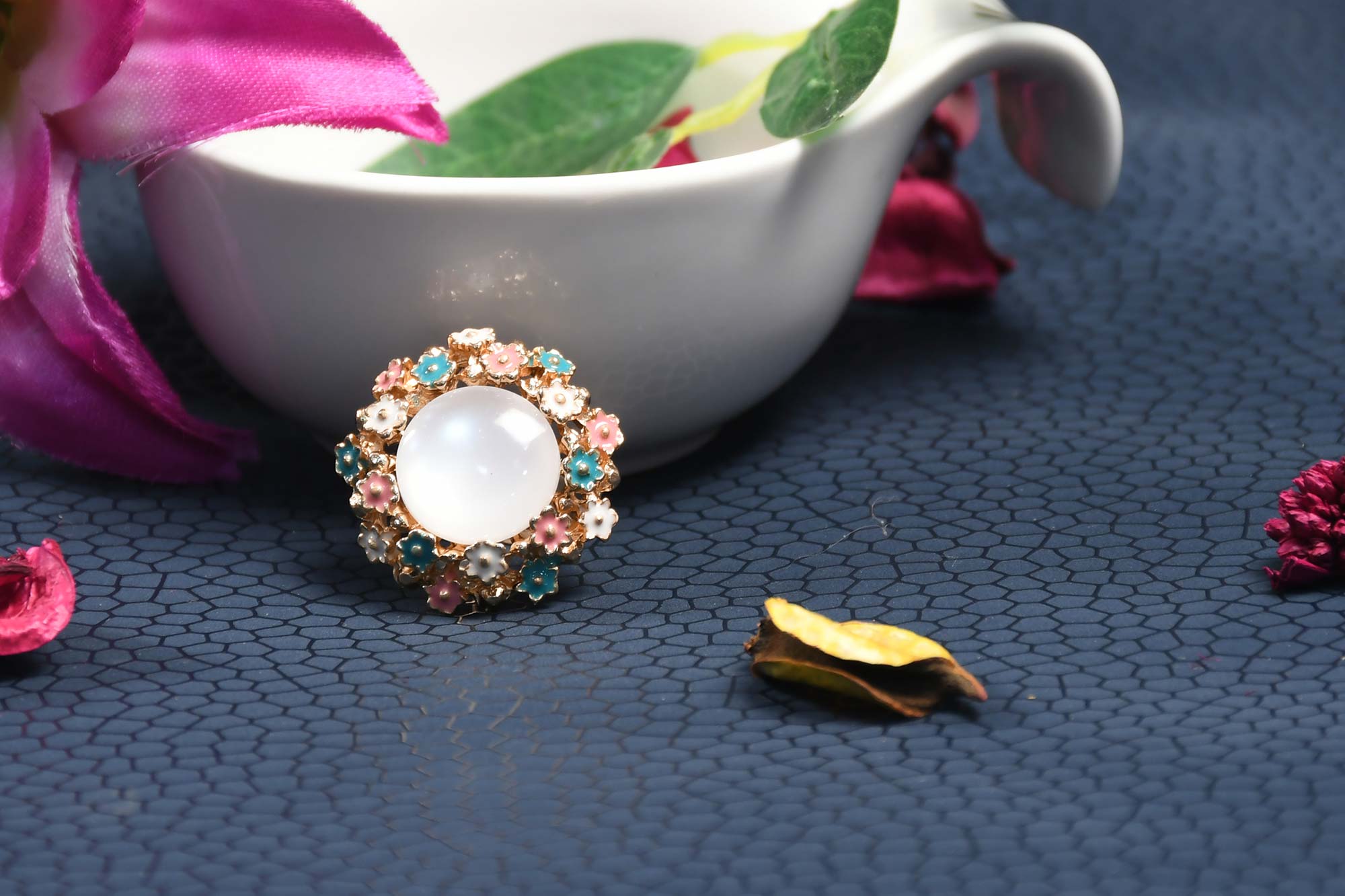 Mother of Pearl Gold Pated Fancy Ring - Freyaa