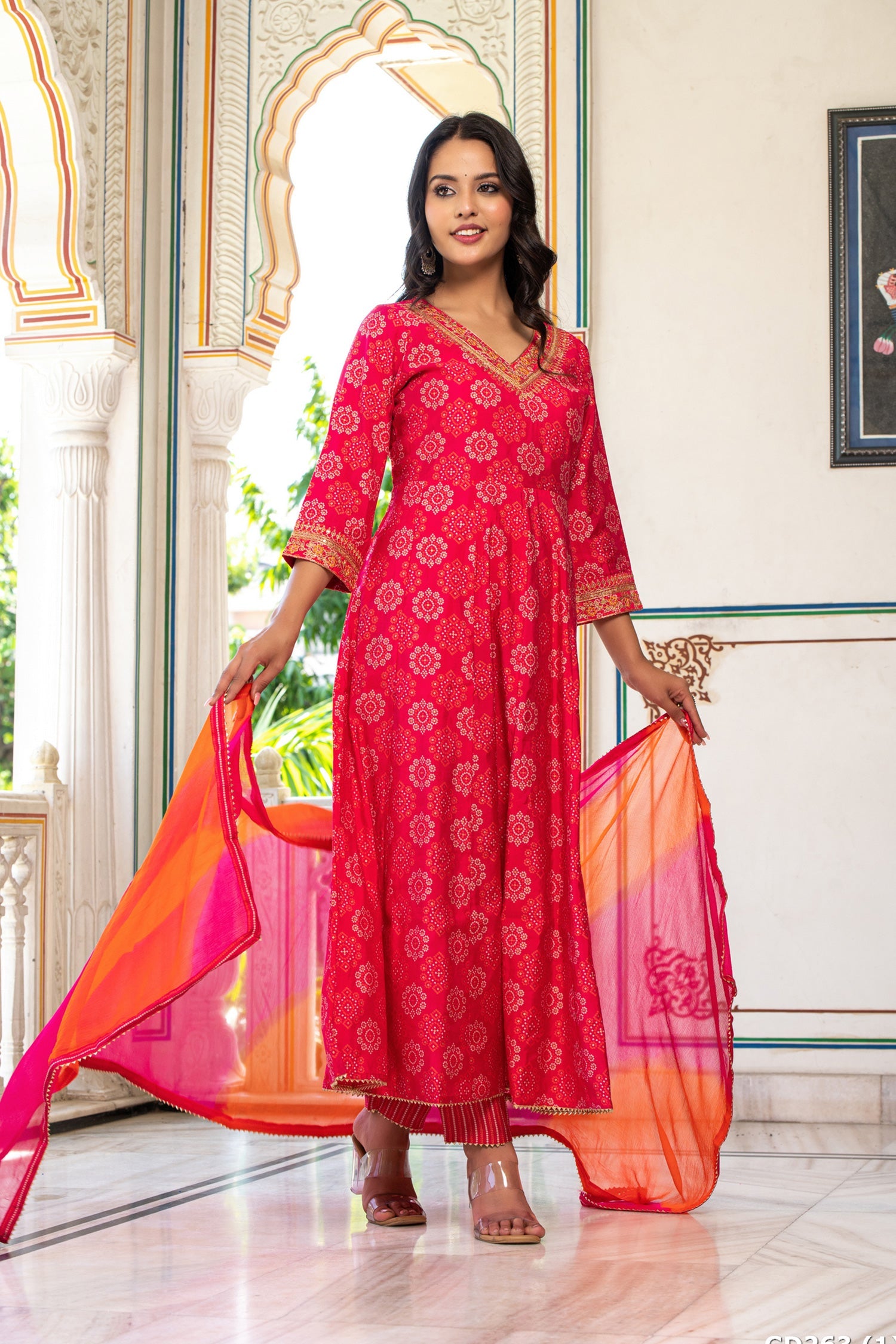 Bandhini Three- Piece Kurta Suit Set 1 - Freyaa