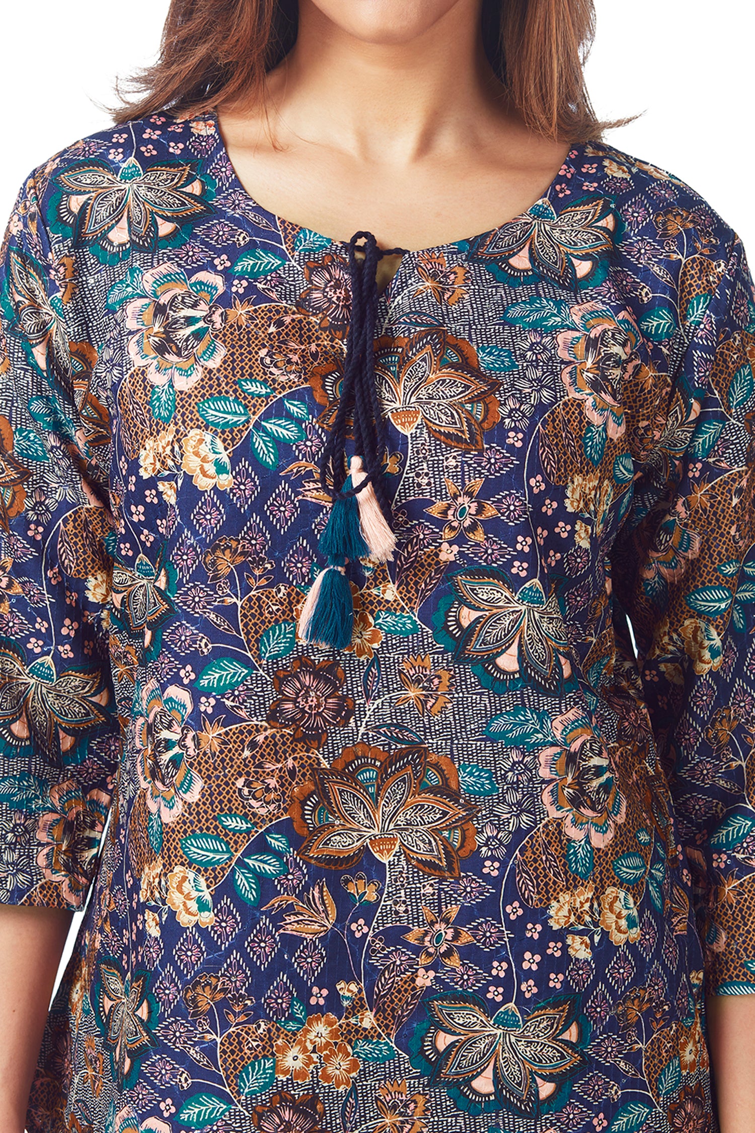 Causal Blue  Color Floral Printed Top