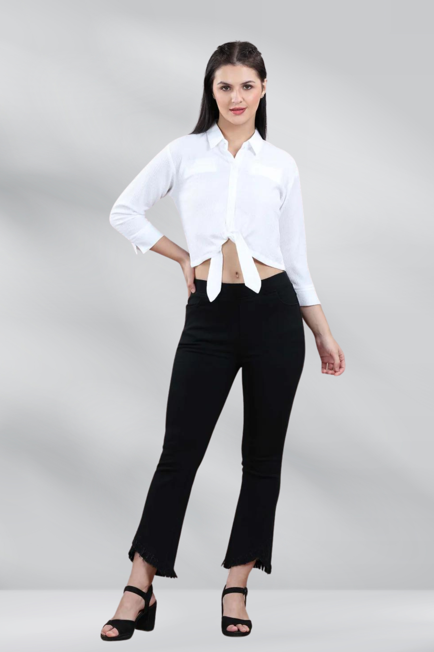 White Casual Front Knot Top - Freyaa