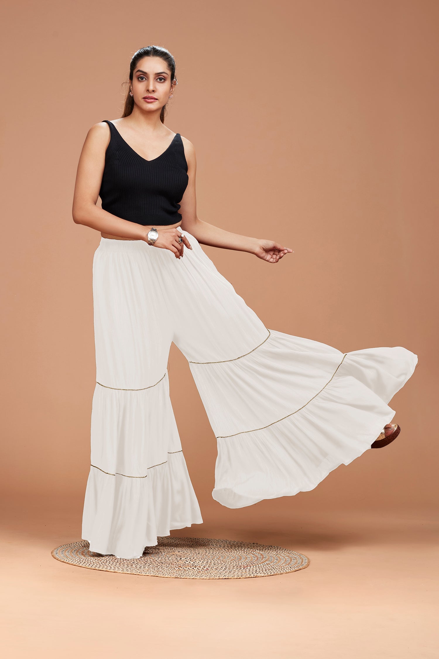 Tiered Sharara Pant - White