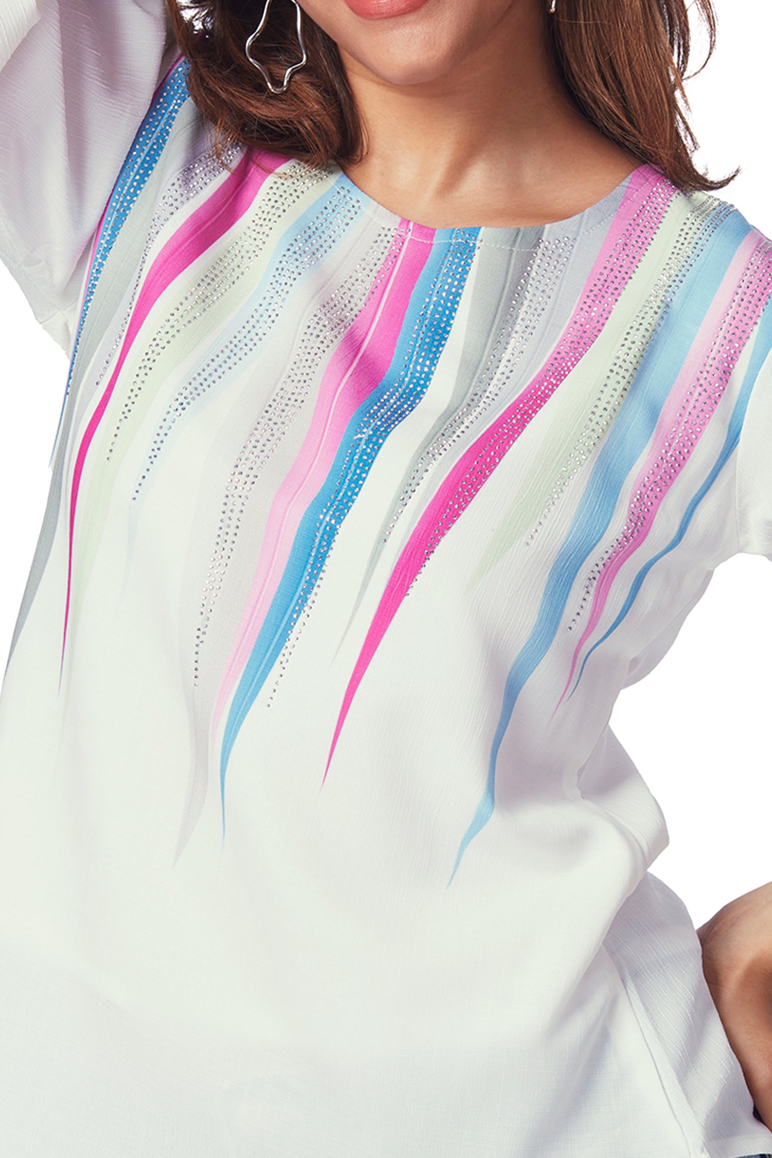 Multi Color Stripes on Georgette  Top with shimmer work