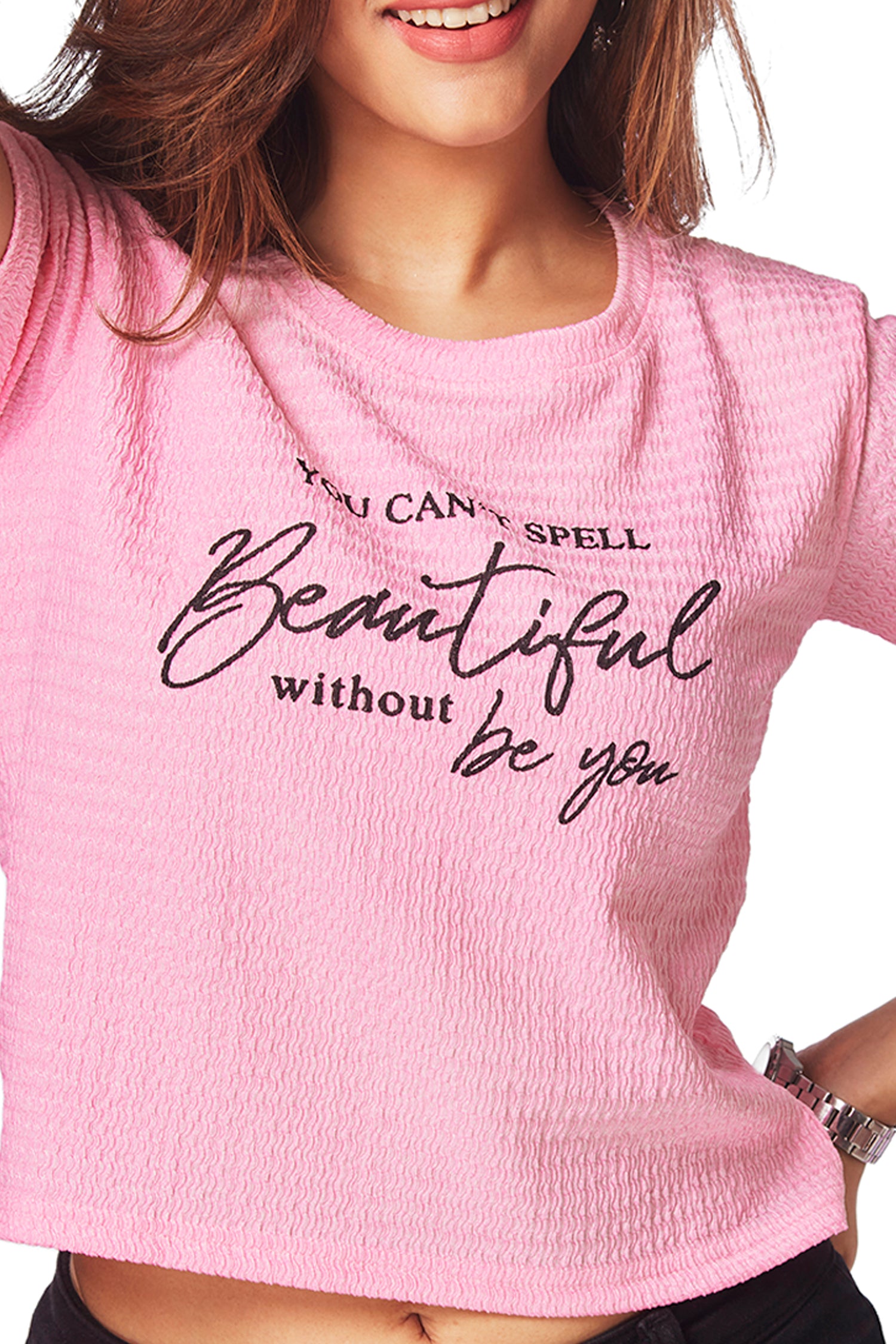 Casual Chest Printed T-shirts - Pink