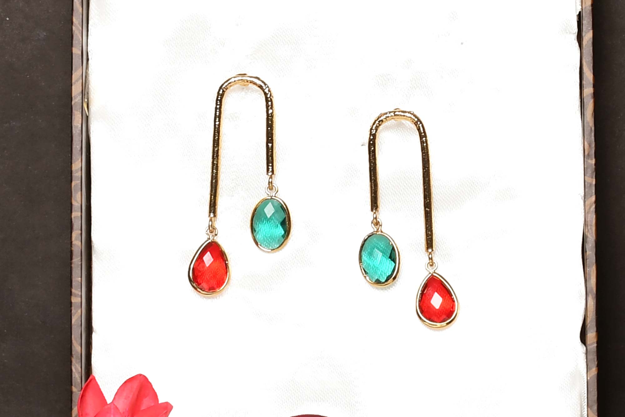 Two Colour Gold Arch Dangle Earring 2 - Freyaa