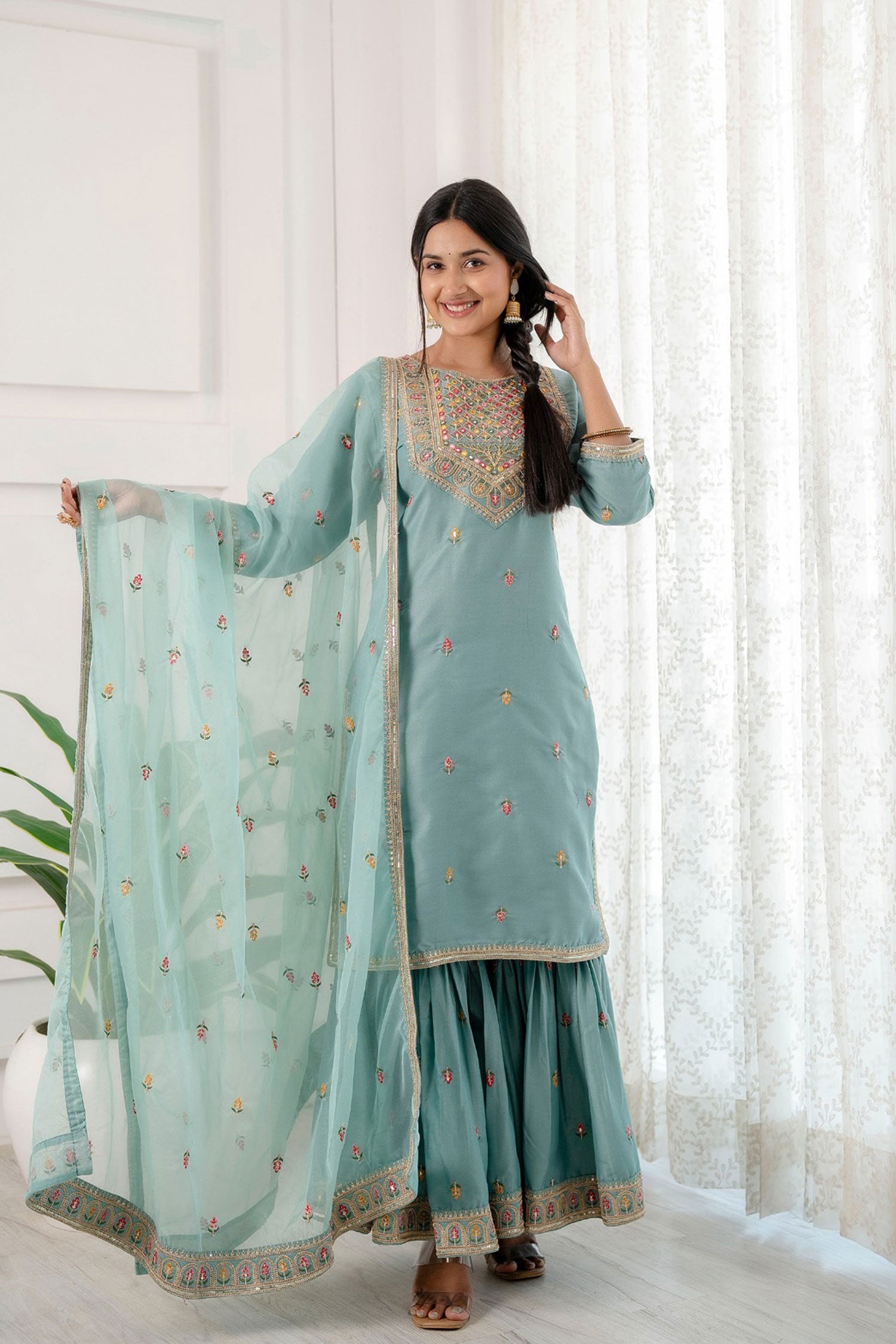 Three - piece Sharara Kurta Set - Freyaa