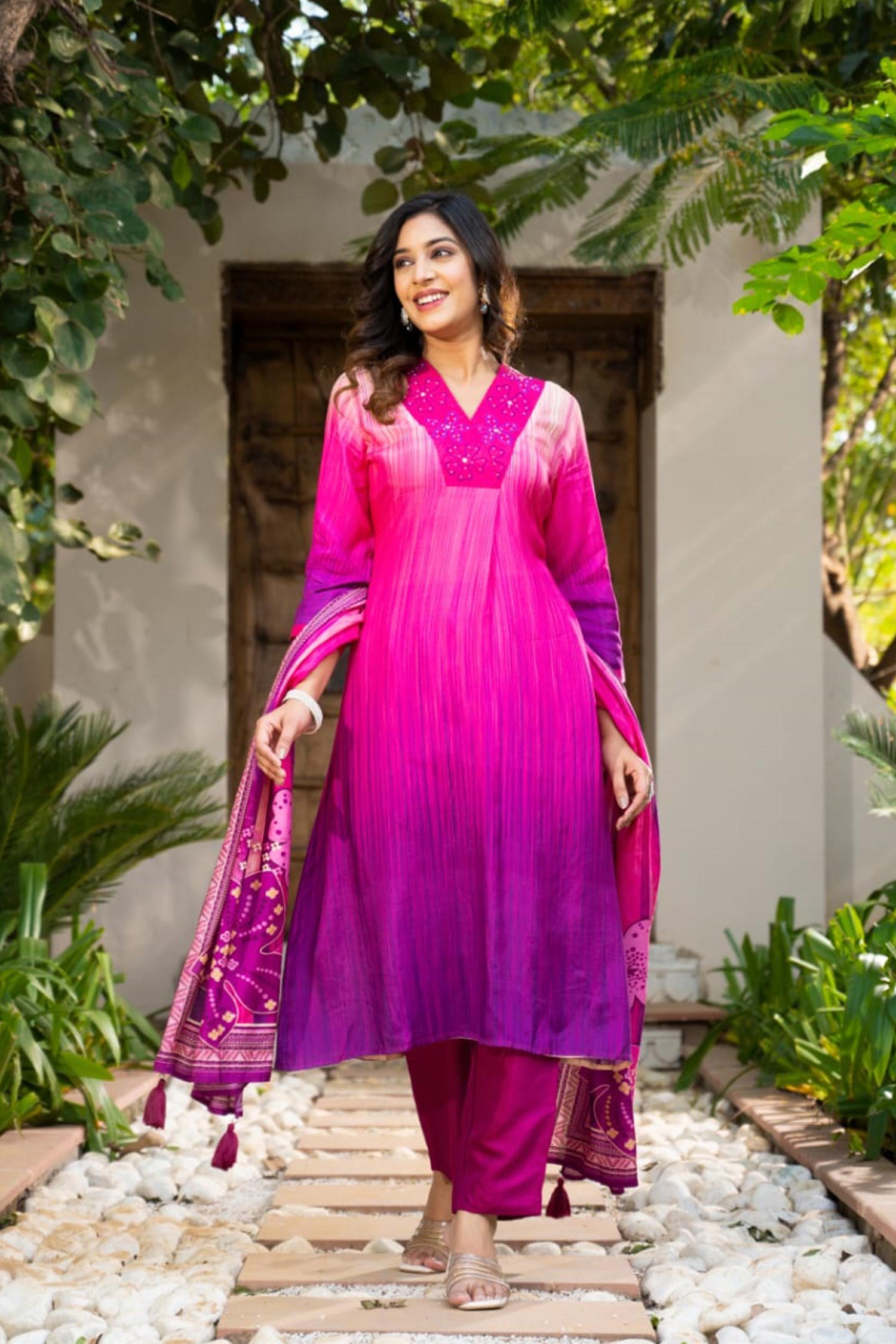 Three- Piece Evening Wear Kurta Set - Freyaa