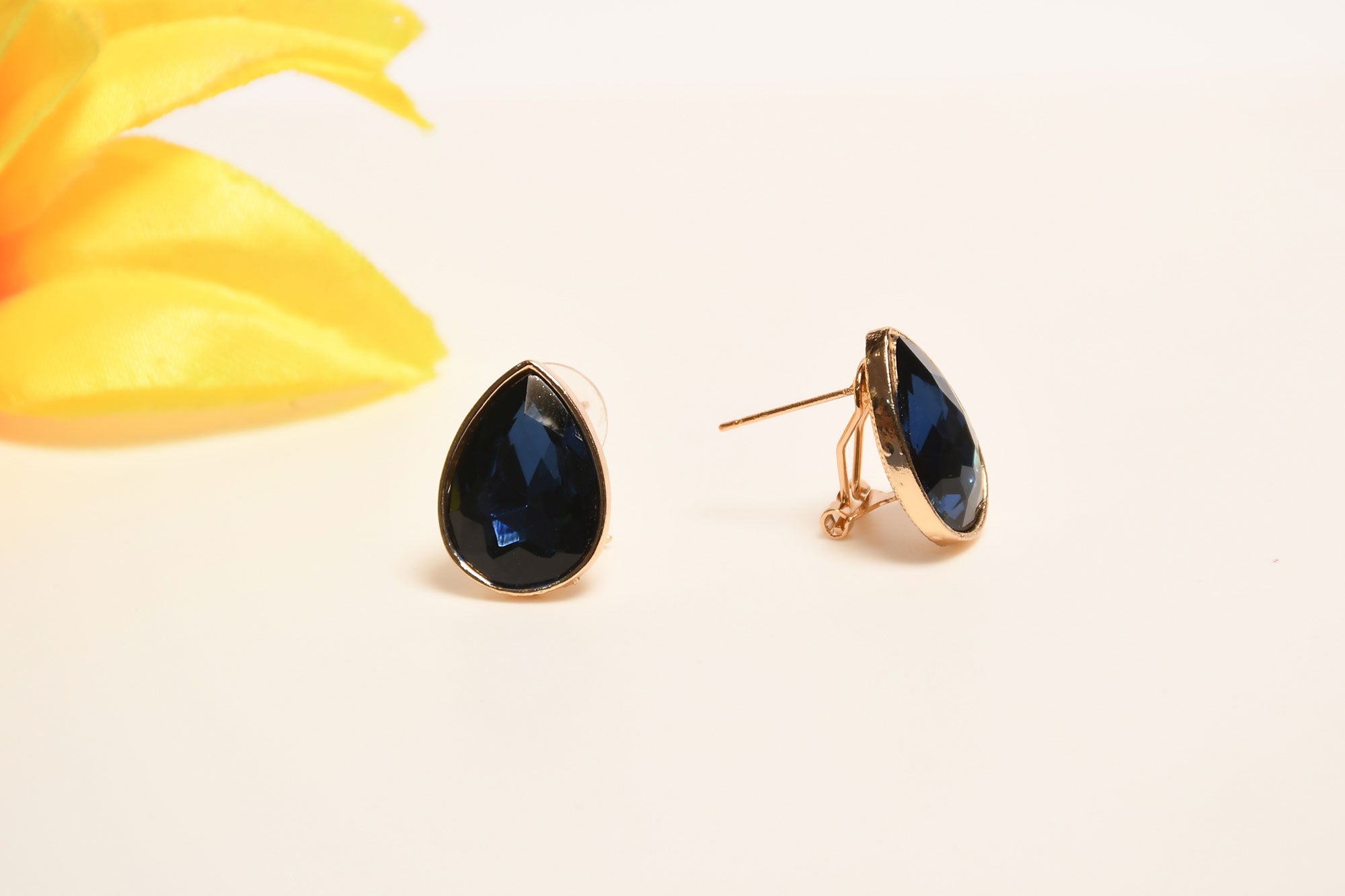 Blue Gold Crystal Tear Drop Stud Earring - Freyaa