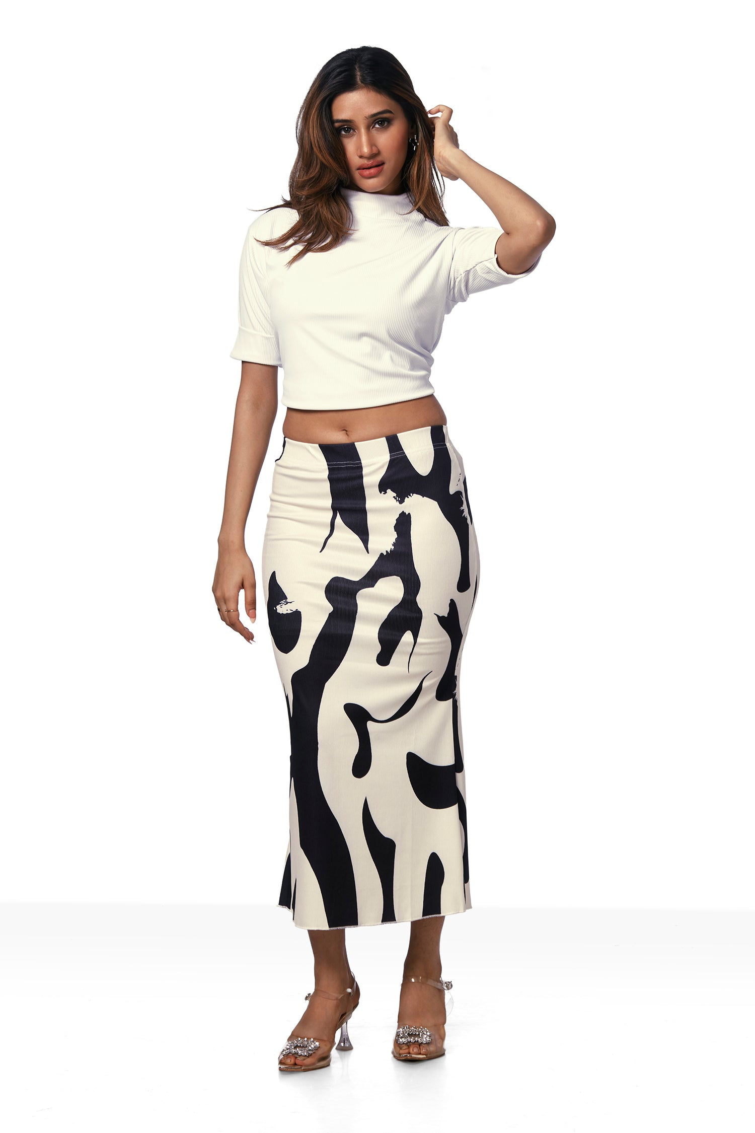 Geometric Print Pencil Skirt - Black