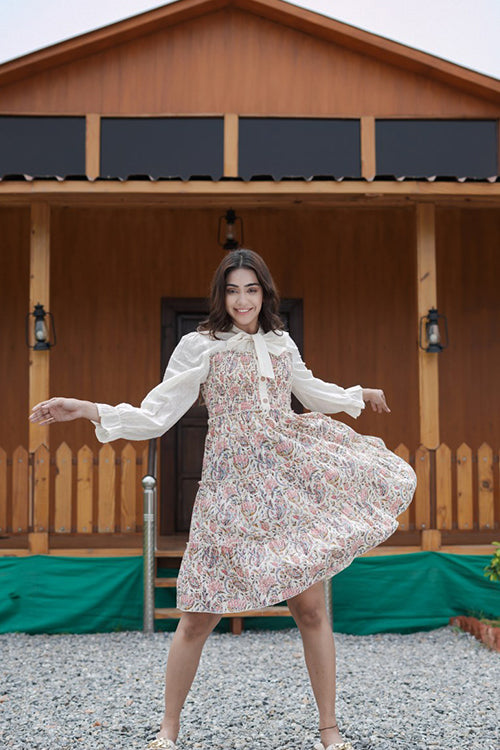 Cotton Front Bow Floral Printed Tunic