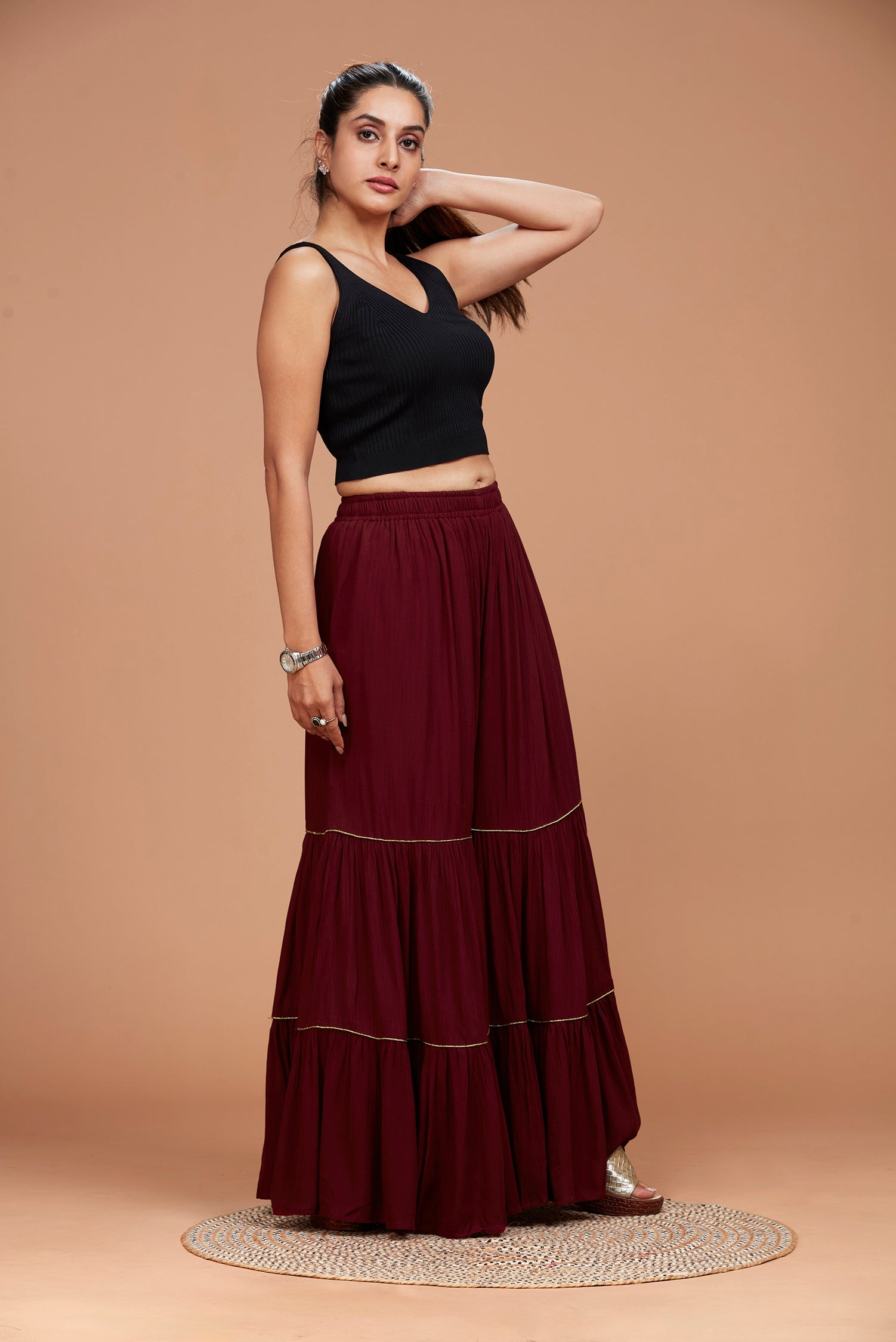 Tiered Sharara Pant - Maroon, Black and Navy Blue