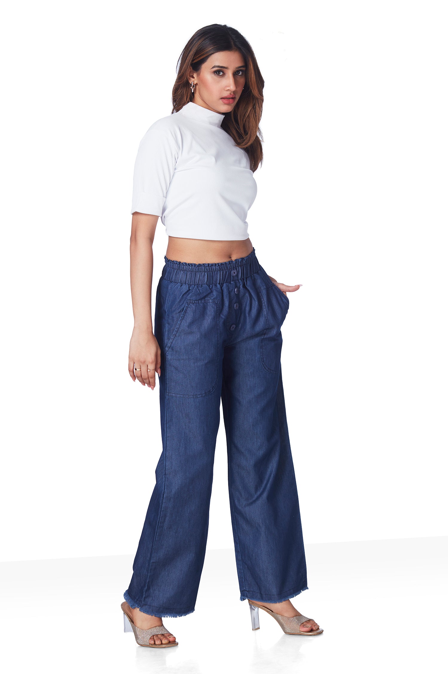 Denim Front Button Wide leg Plazo