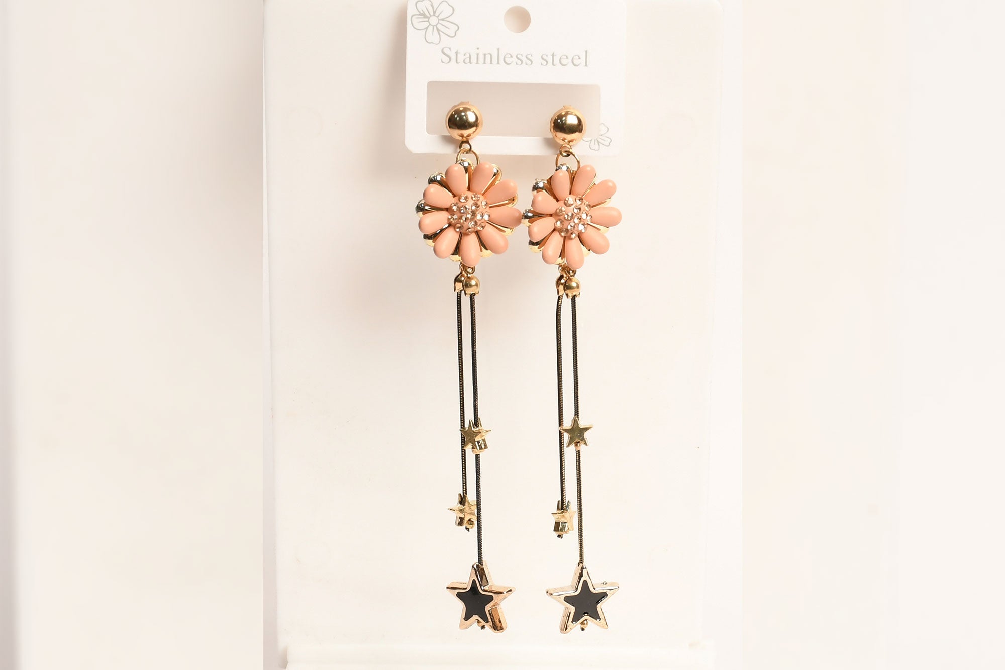 Cream Stainless Steel Flower Drop Earrings - Freyaa