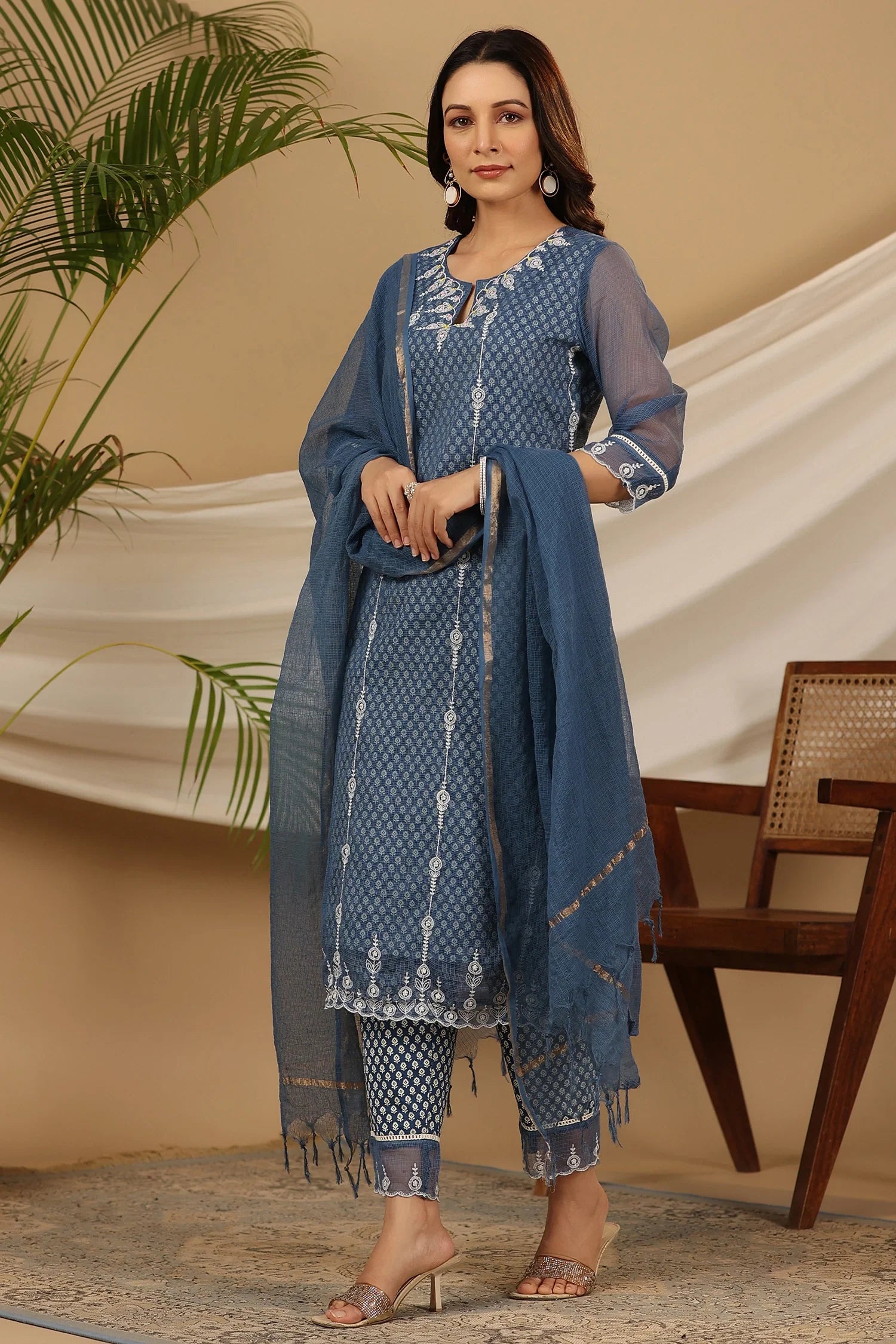 Three - Piece Shiffon Kurta Set - Freyaa