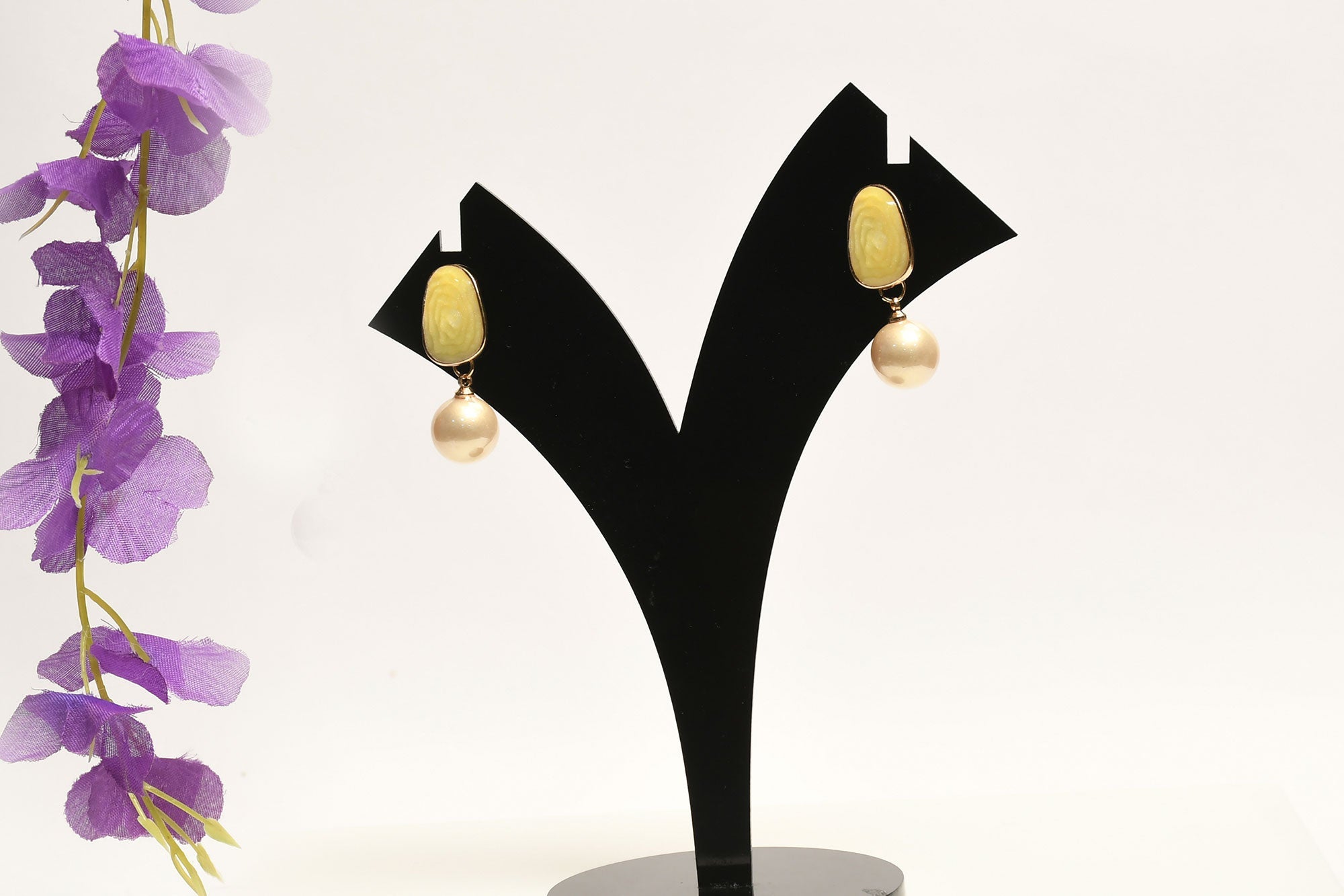 Yellow Elegant Mother Of Pearl Drop Earrings - Freyaa