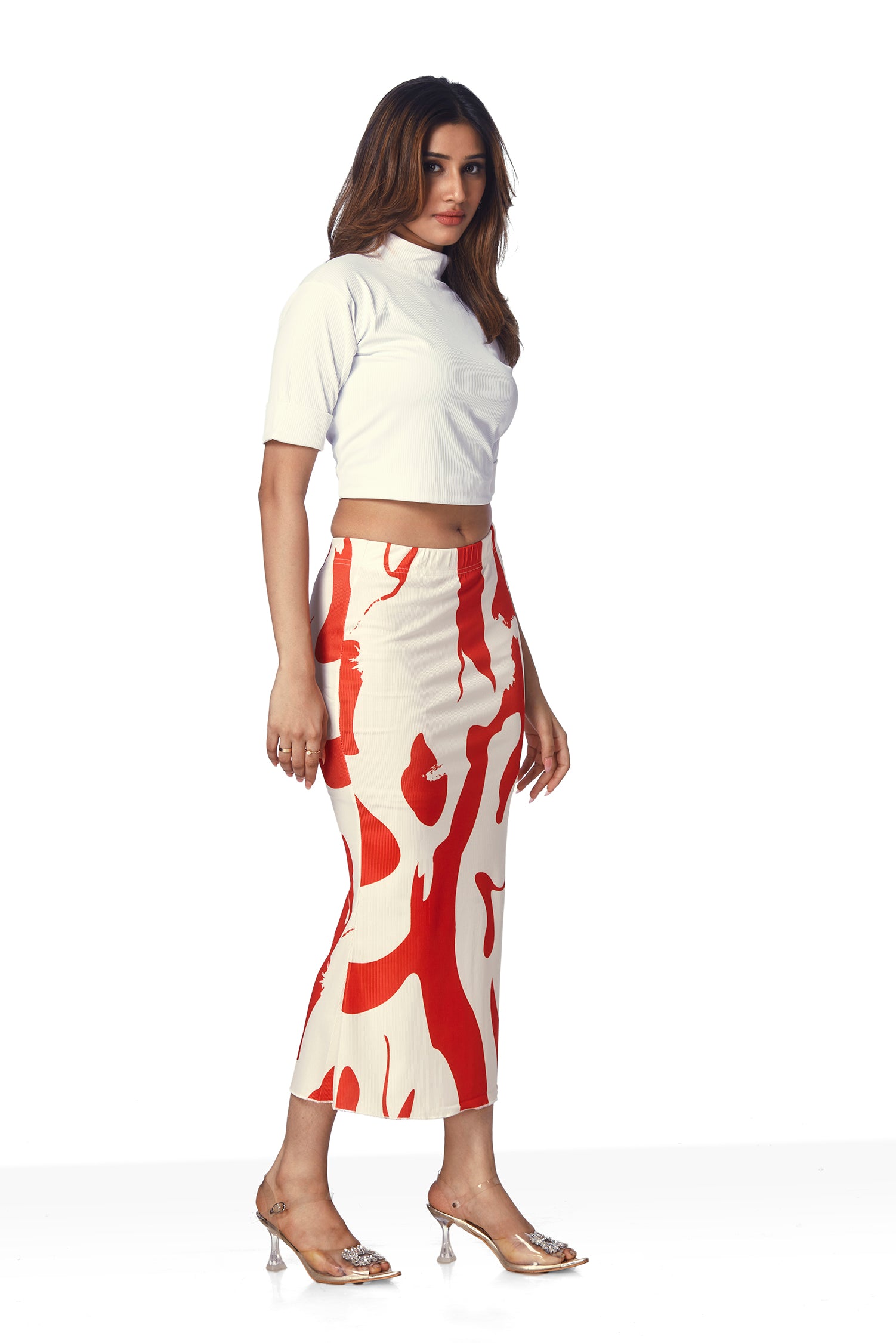 Geometric Print Pencil Skirt - Orange