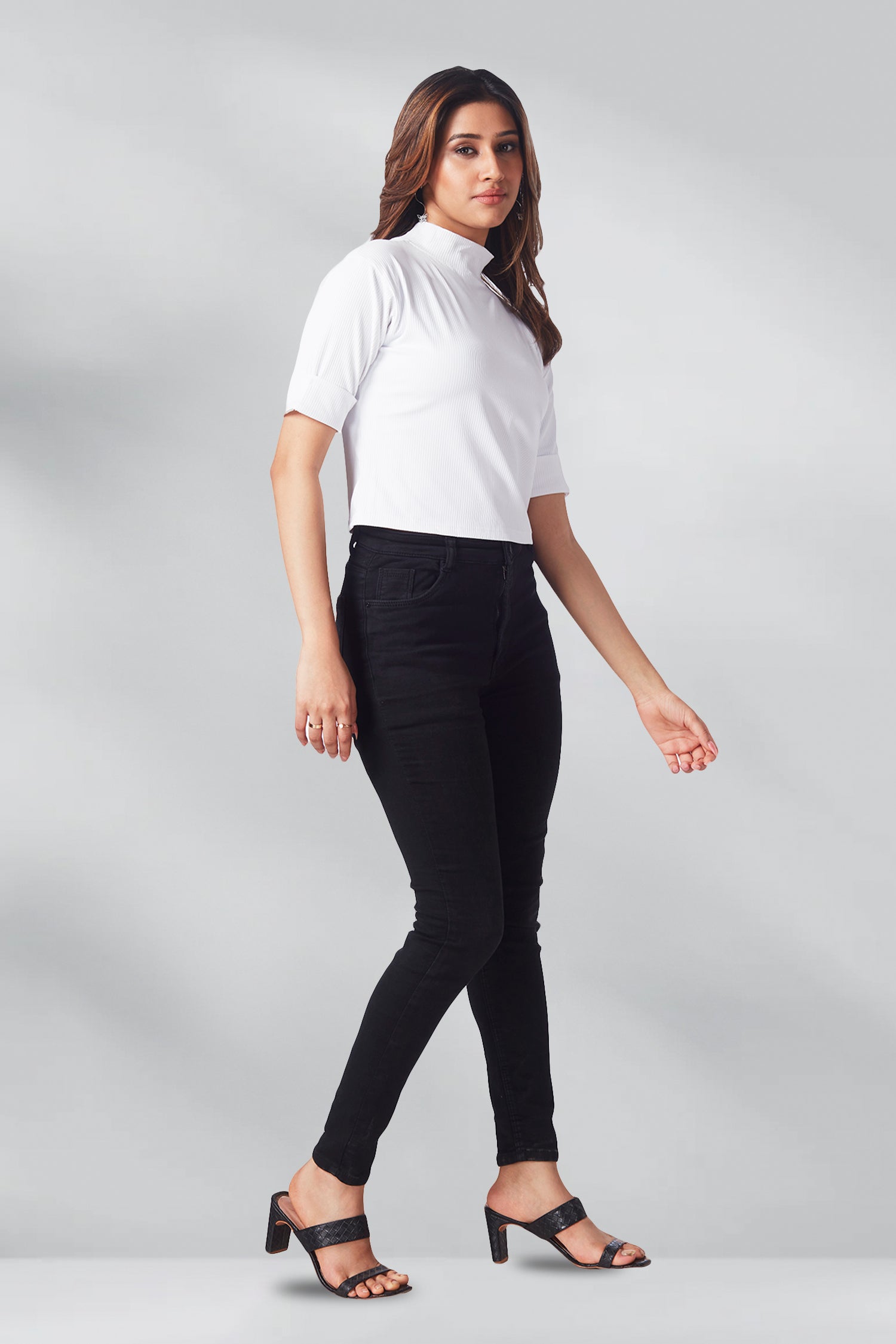 Casual Polo Neck Crop T-shirts - White