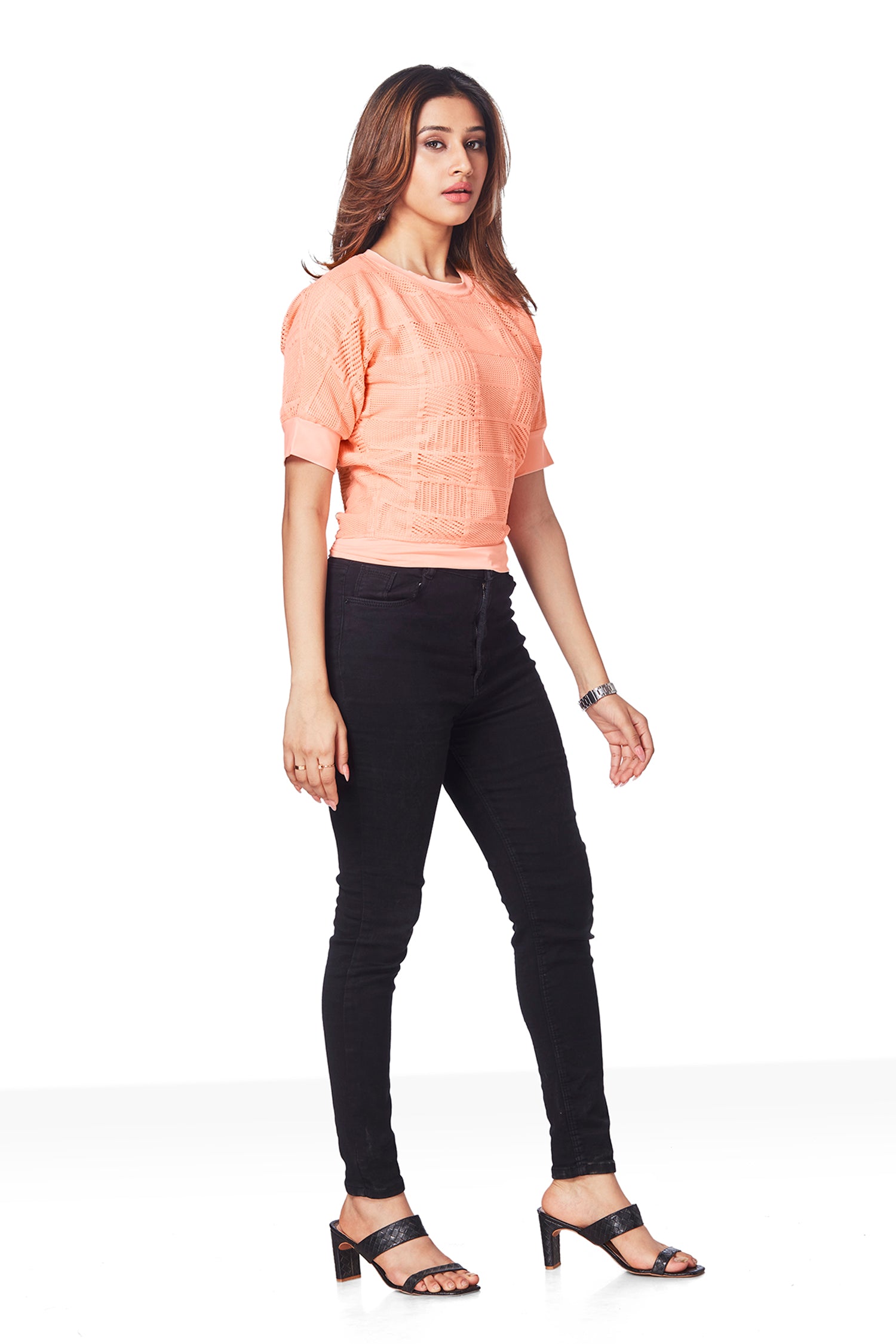 Casual Wear  Peach Half Sleeves  T-shirts