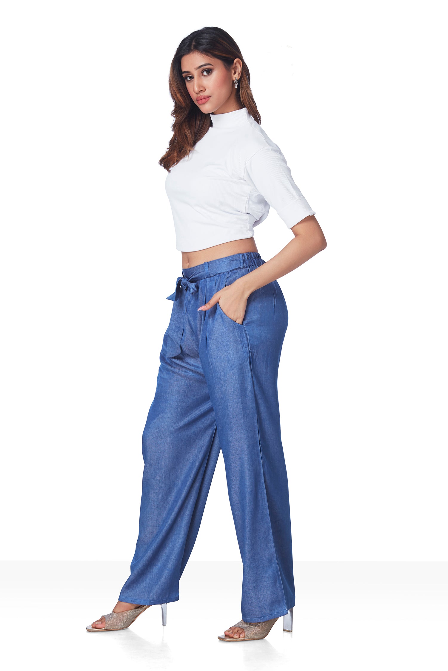 Denim Wideleg Plazo with denim belt