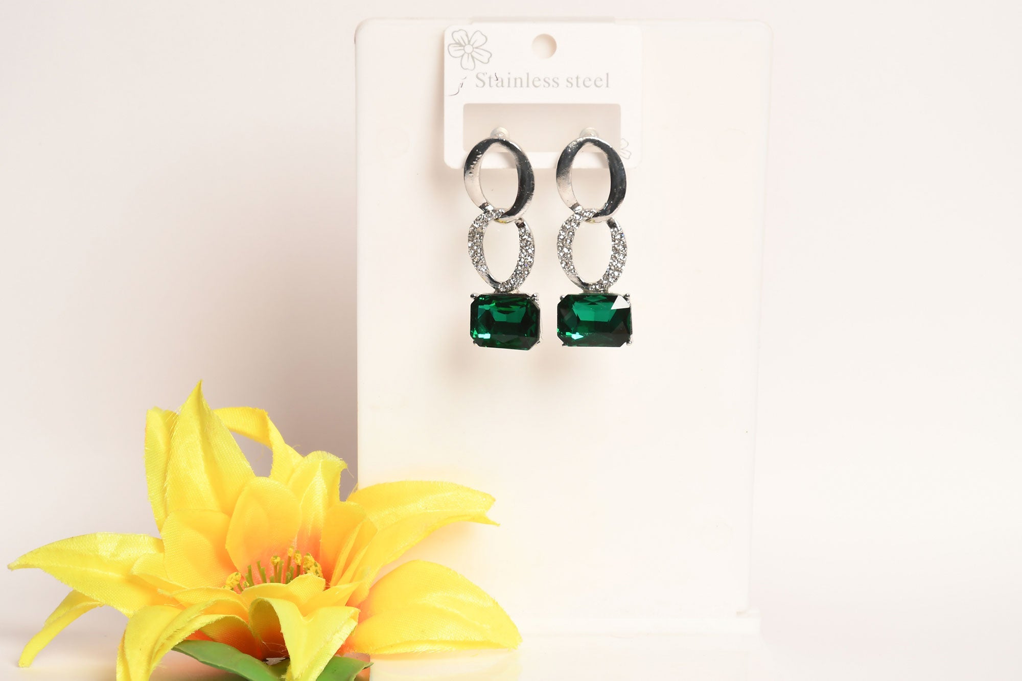 Green Cascade Silver Colour Stone Dangler Earring - Freyaa