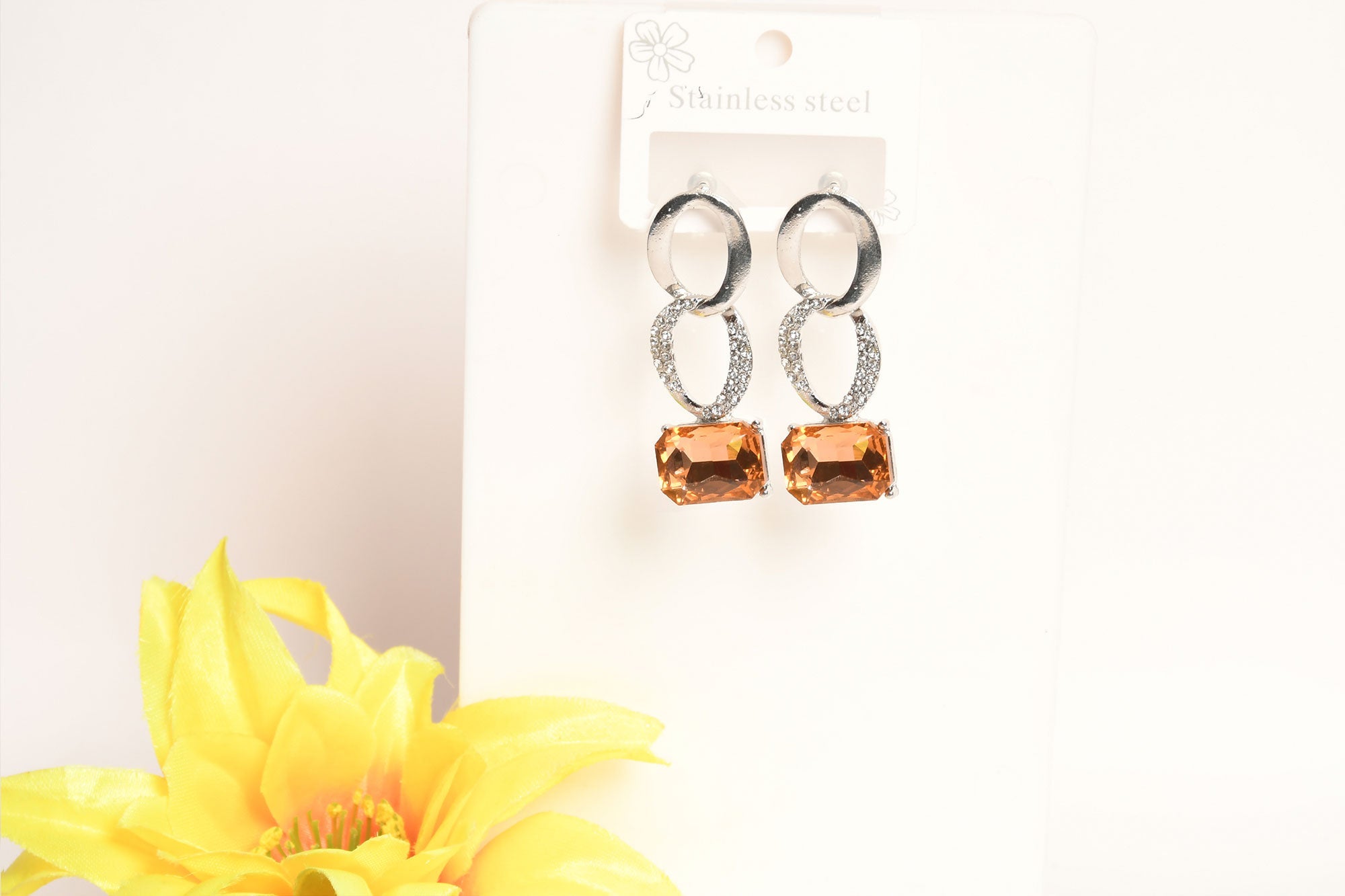 Peach Cascade Silver Colour Stone Dangler Earring - Freyaa