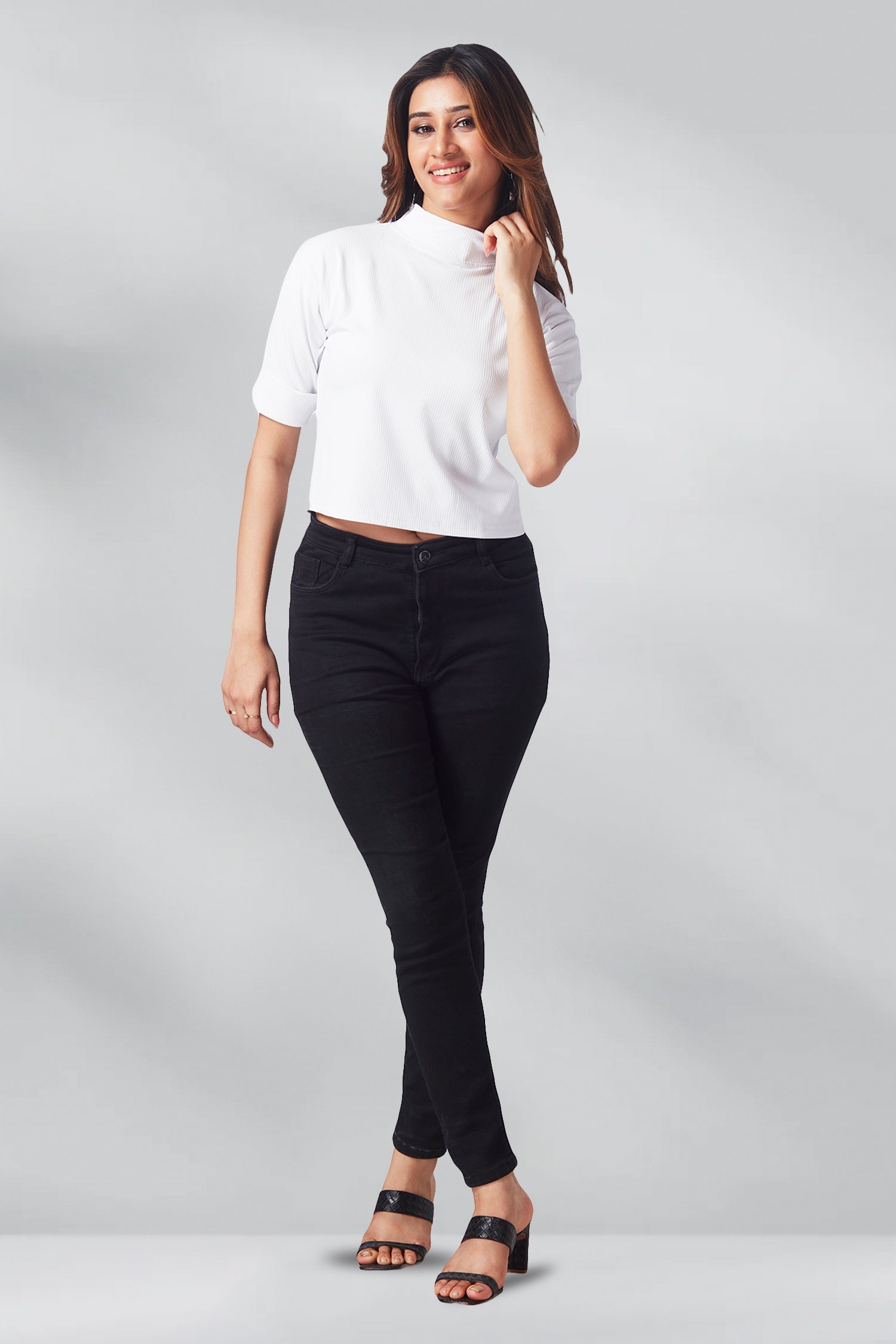 Casual Polo Neck Crop T-shirts - White