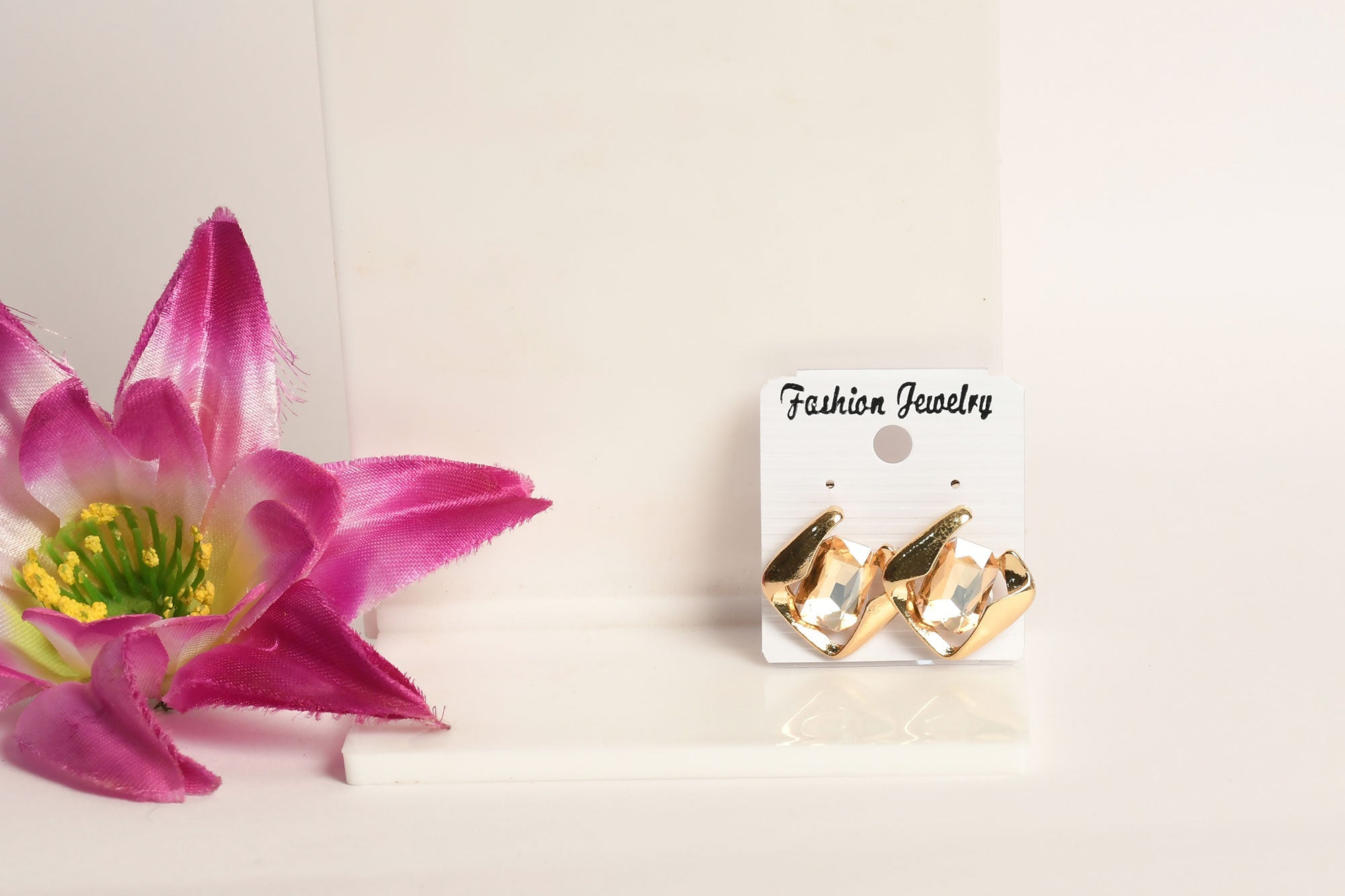 Silver Emerald Cut Colour Stone Gold Studs - Freyaa