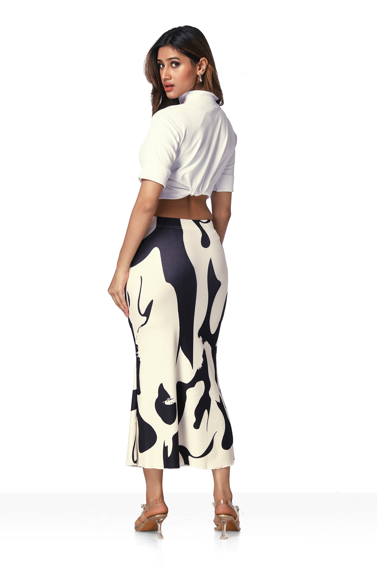 Geometric Print Pencil Skirt - Black