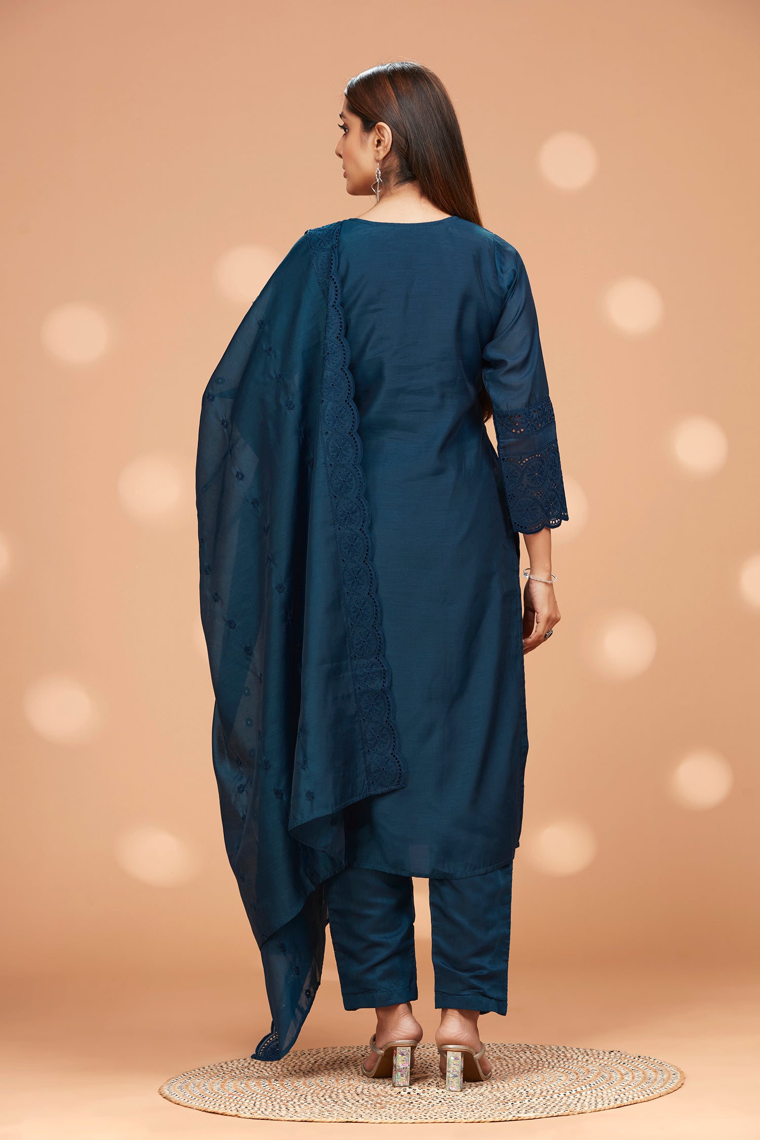 Straight Fit Schiffli Kurta with Pant  &  Duppatta