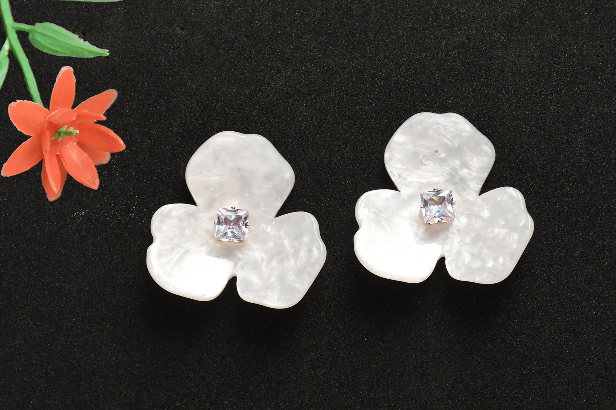 White Flower Diamond Studs - Freyaa