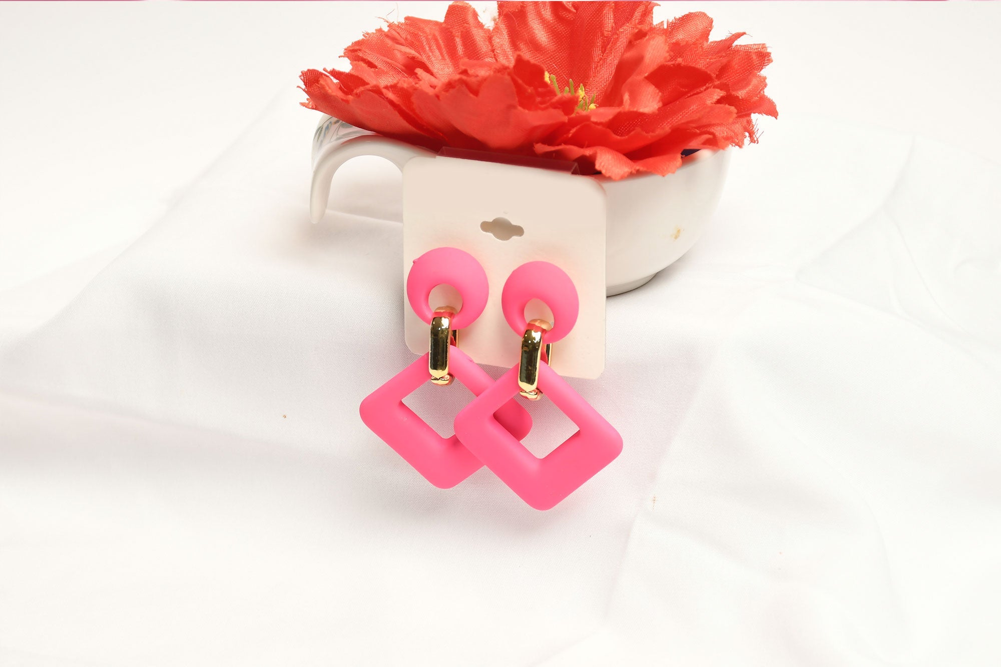 Pink SQUARE DROP EARRINGS - Freyaa