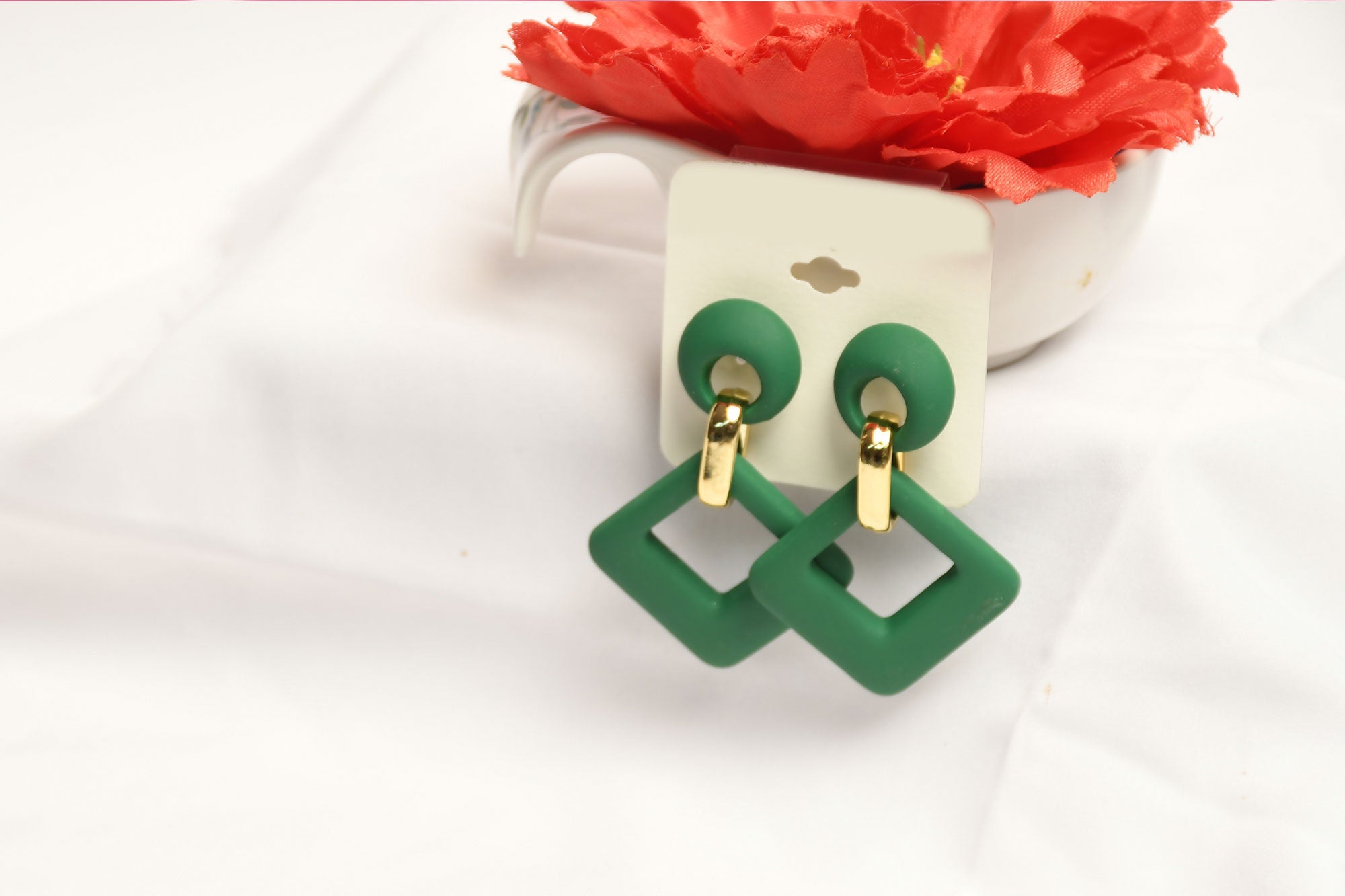 Green SQUARE DROP EARRINGS - Freyaa