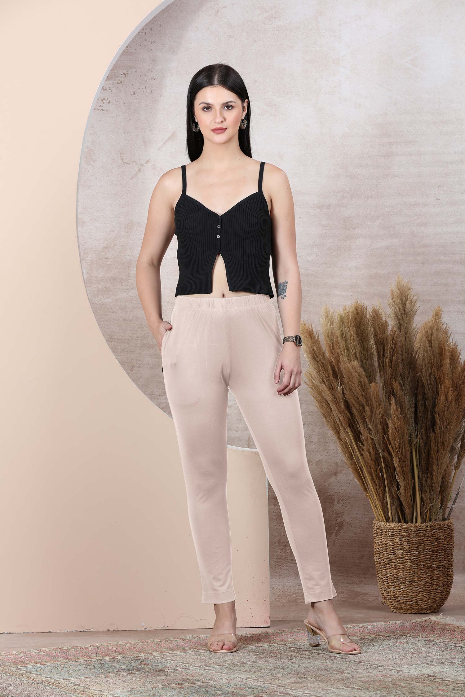 Cream Lycra Leggings PS - Freyaa