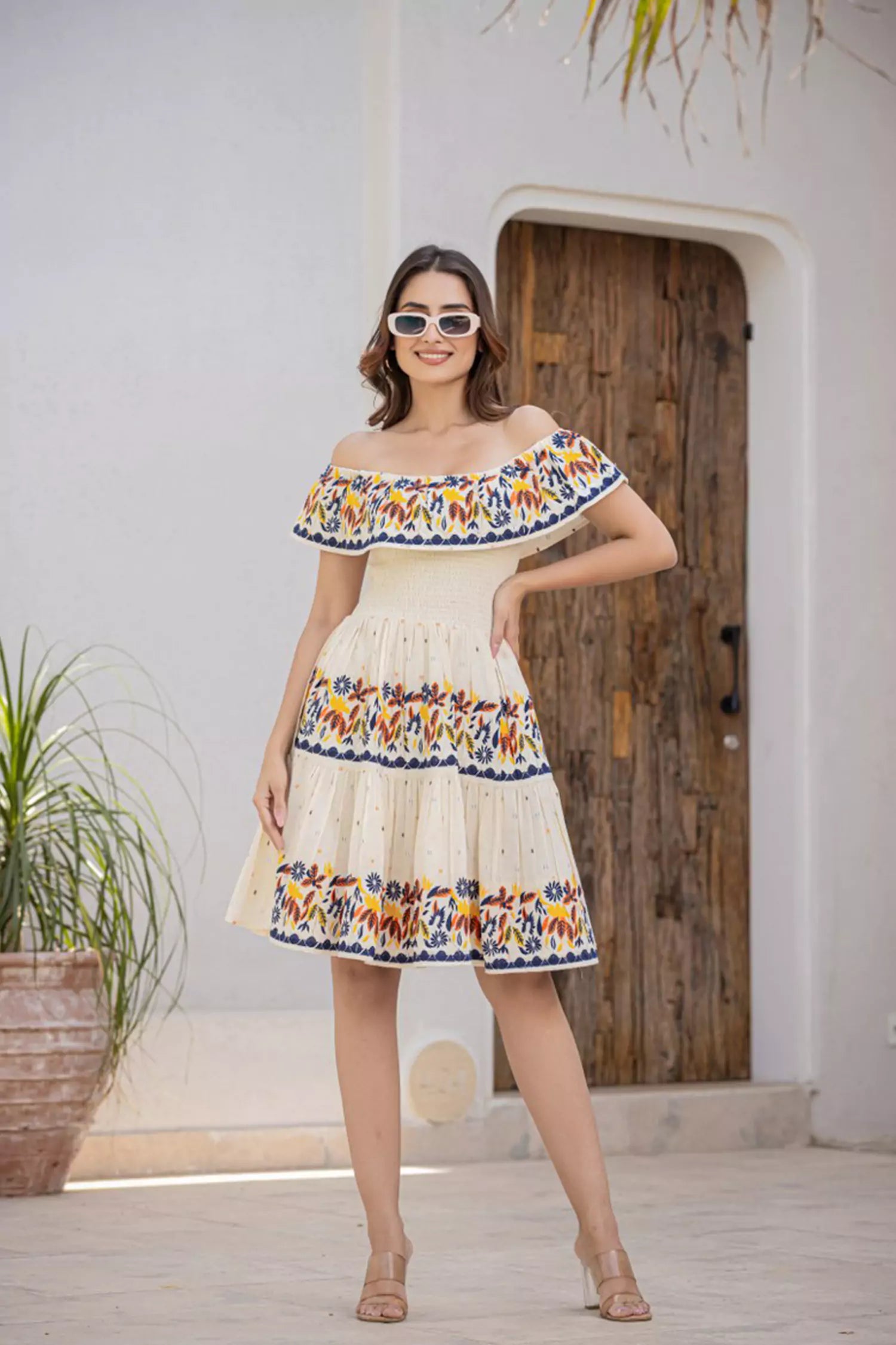 Off Shoulder Embroidered Tunic 1 - Freyaa