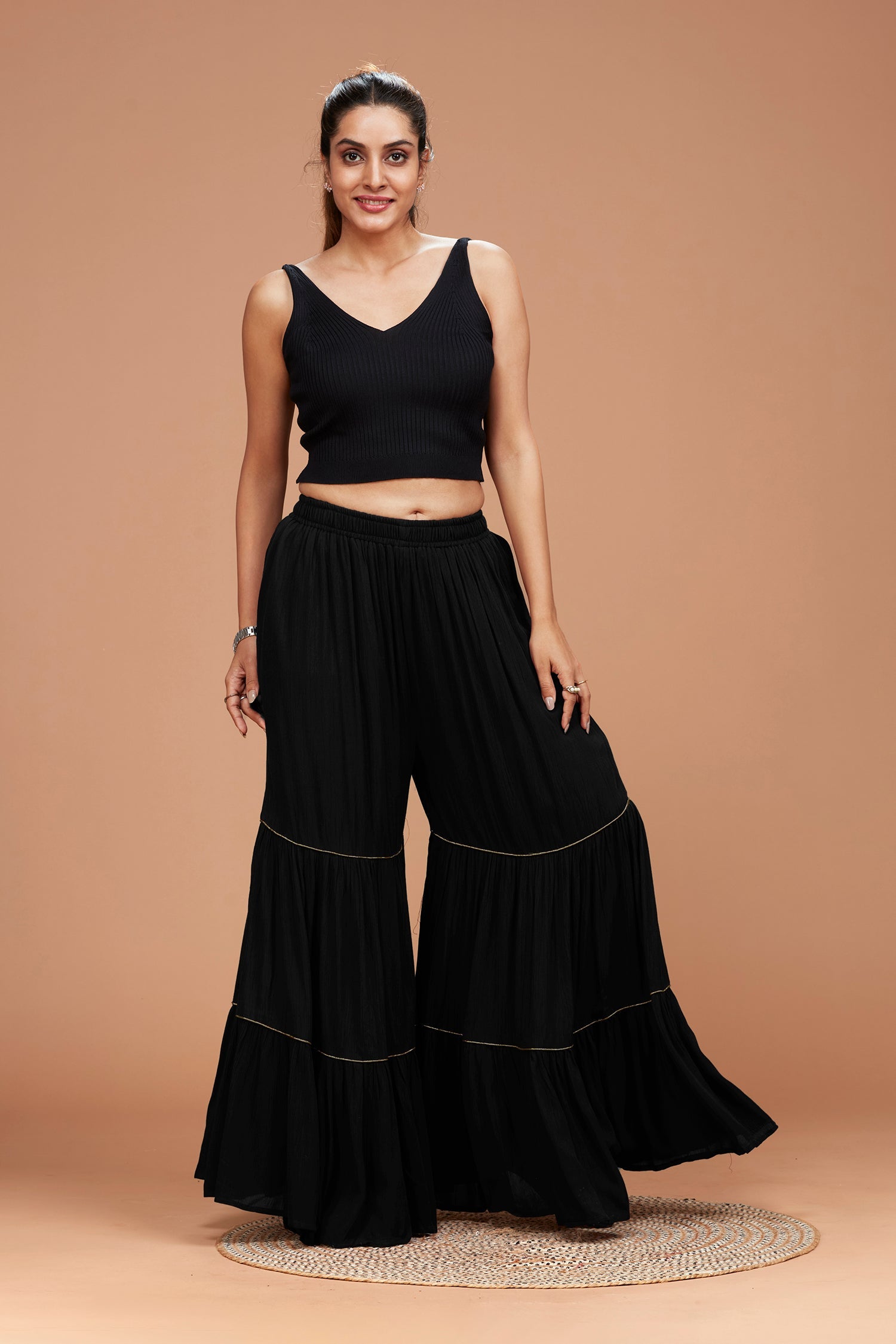 Tiered Sharara Pant - Maroon, Black and Navy Blue