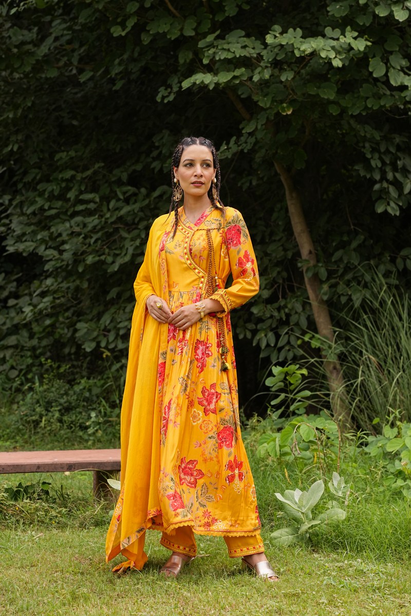 Traditional Anarkali Kurta Set - Yellow