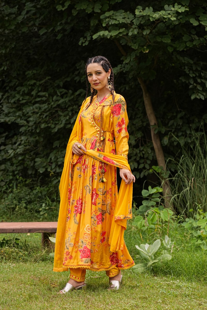 Traditional Anarkali Kurta Set - Yellow