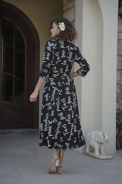 Alphabetical Printed Ankle Length Dress 4 - Freyaa